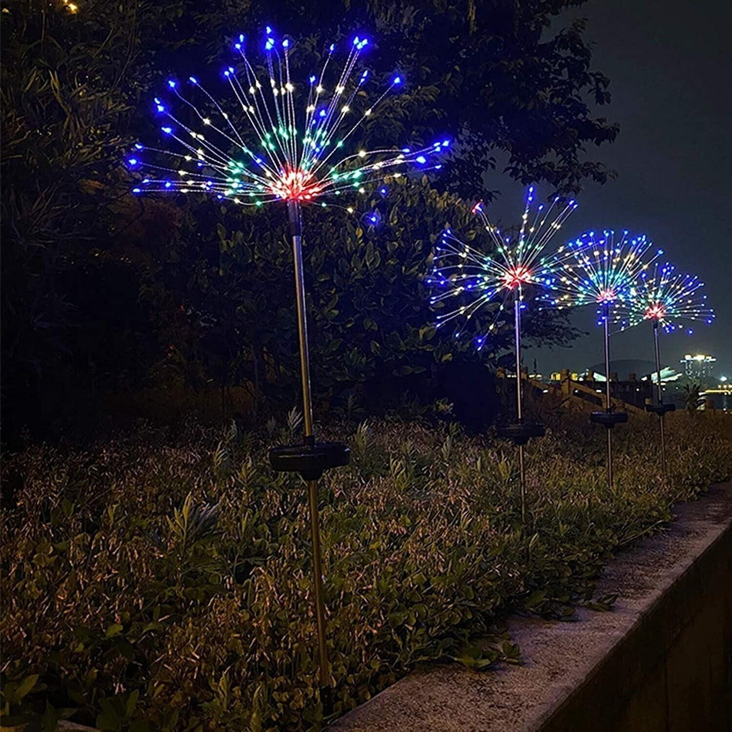 2pcs LED Solar Fireworks Garden Lights Starburst Design for Nighttime Display