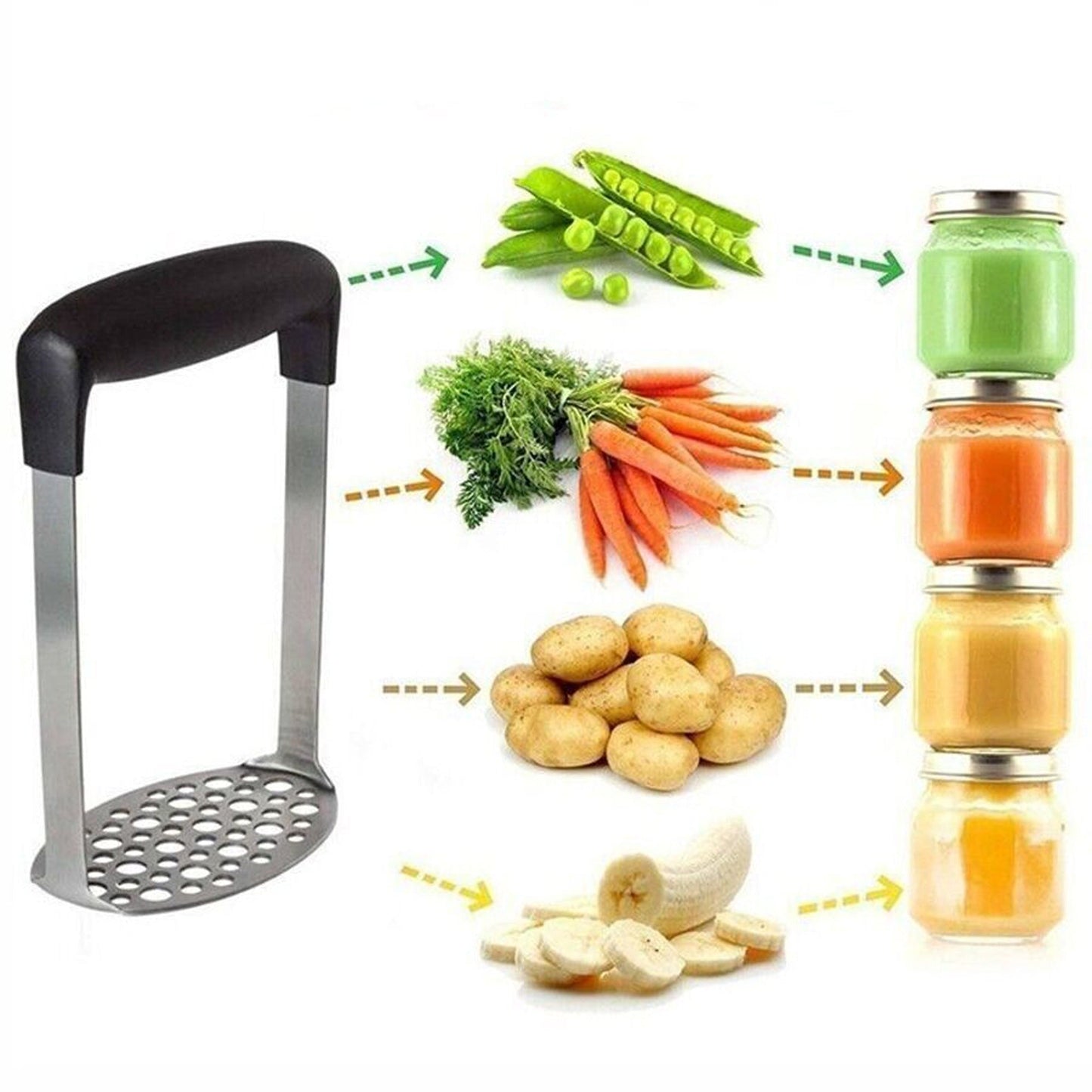 Heat Resistant Stainless Steel Potato Masher and Vegetable Press