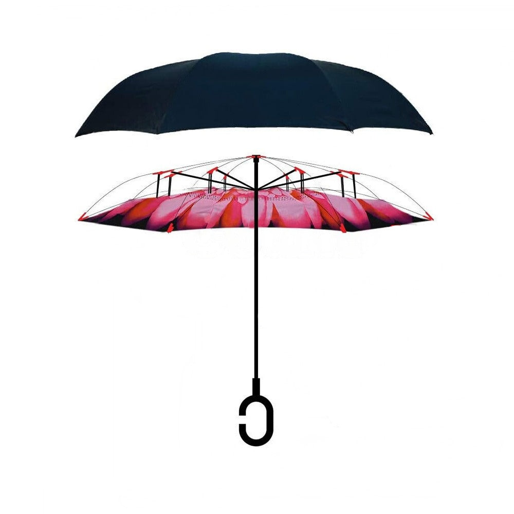 Inverted Windproof Umbrella Double Layer C Handle Reverse Design