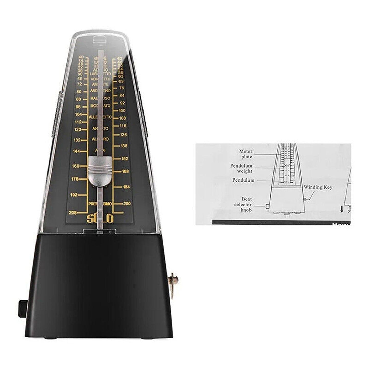 Traditional Mechanical Metronome with Adjustable Beat for Musicians