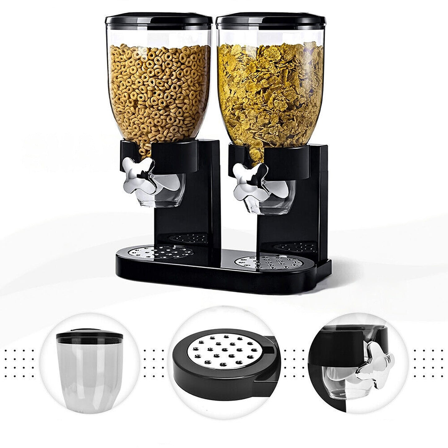 Convenient Double Cereal Dispenser for Dry Foods Storage Containers