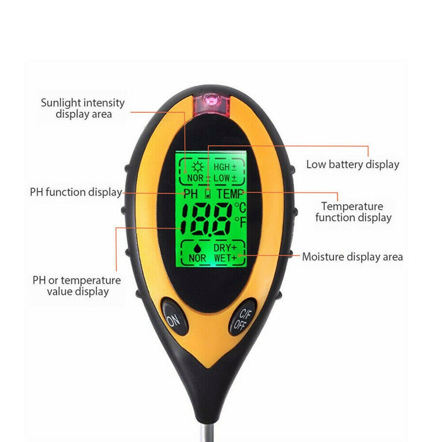 4-in-1 Soil PH Tester Moisture Sunlight and Light Test Meter for Garden