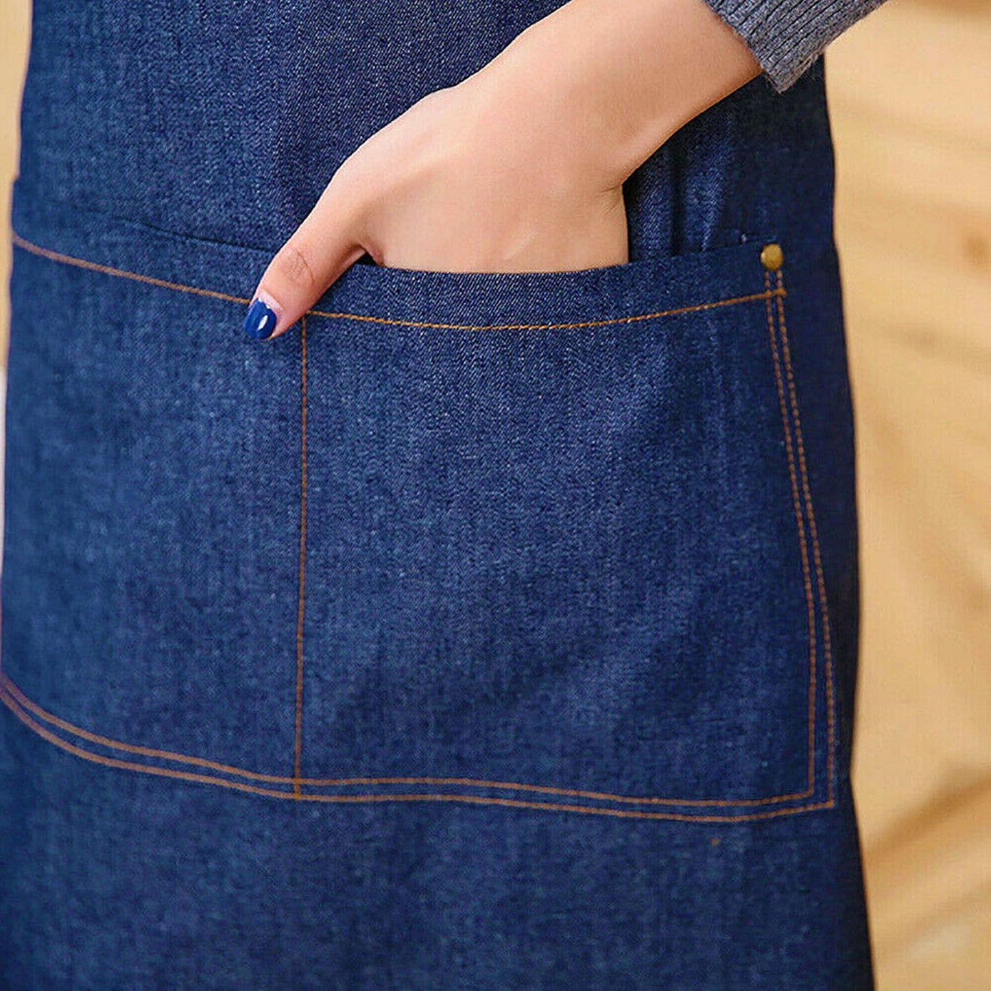 Oil-Resistant Denim Cooking Apron with Adjustable Bib and Pocket