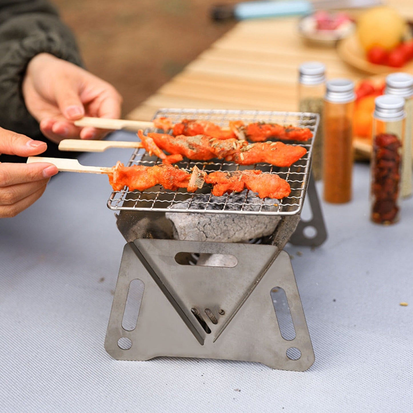 Portable Foldable Stainless Steel BBQ Grill for Outdoor Camping