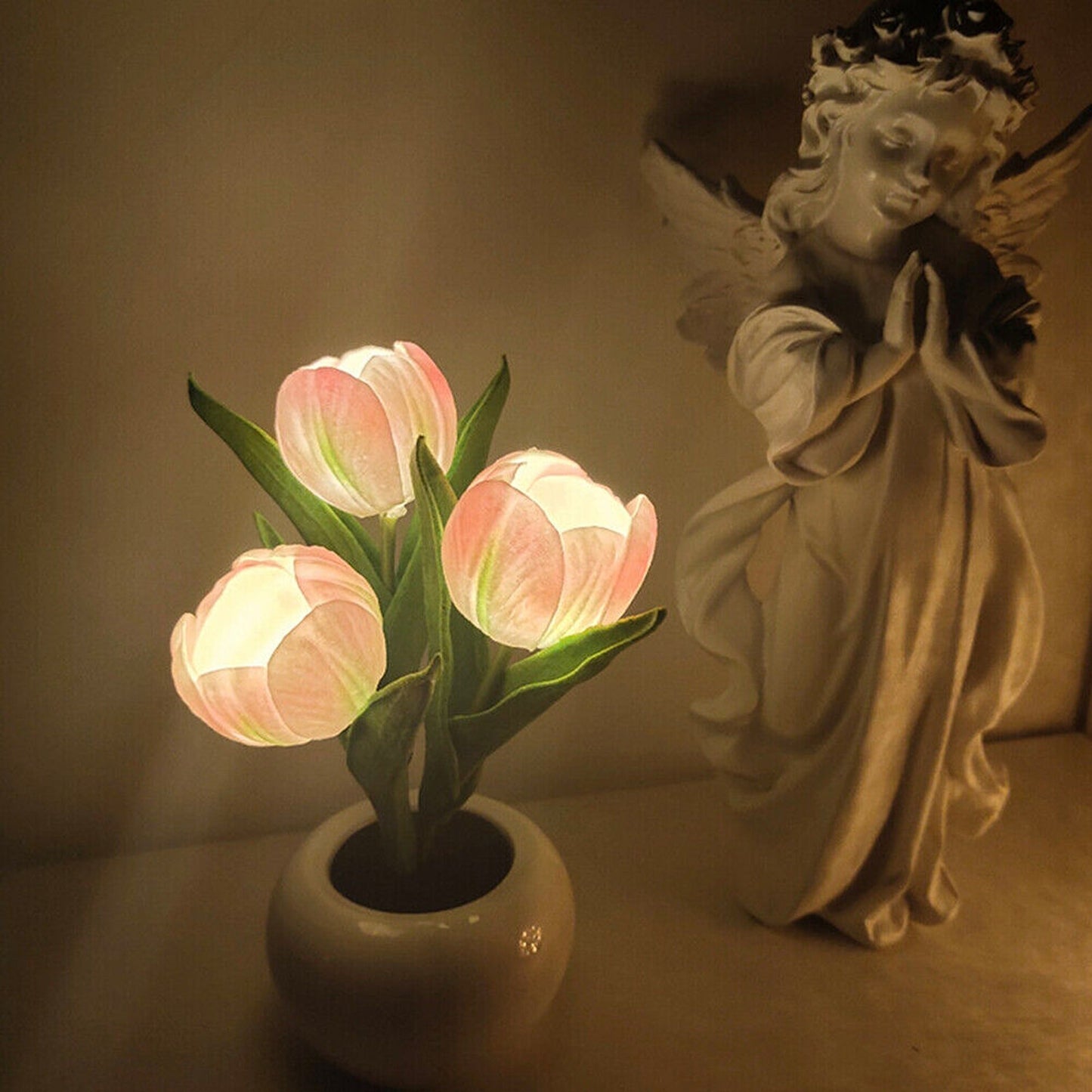 Tulip Flower Night Light Potted Plant Table Lamp