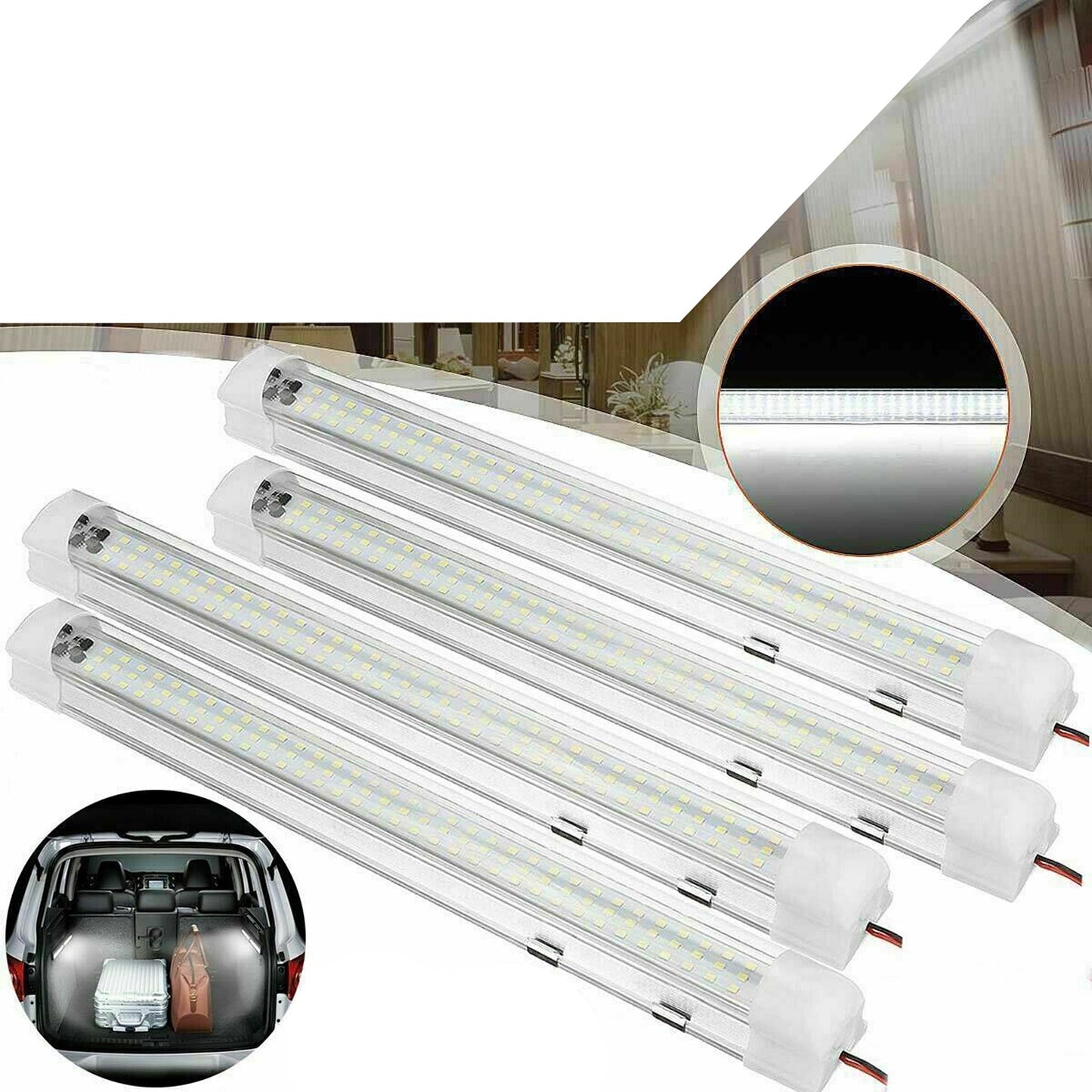 4pcs 12V LED Interior Light Bar Strip with Switch for Car Van and Bus