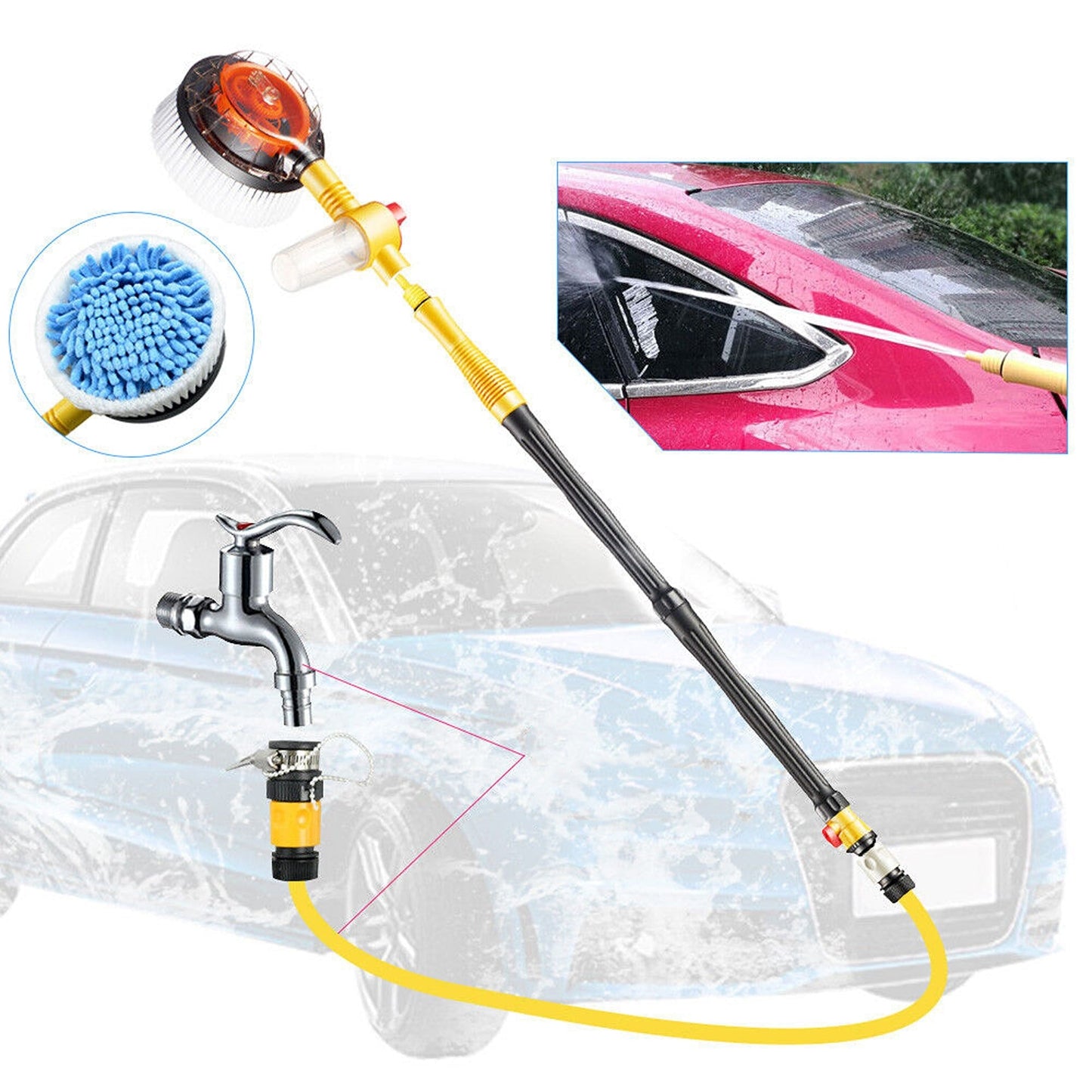 Truck and Car Washing Brush with Extendable Pole and Sponge Tool Kit