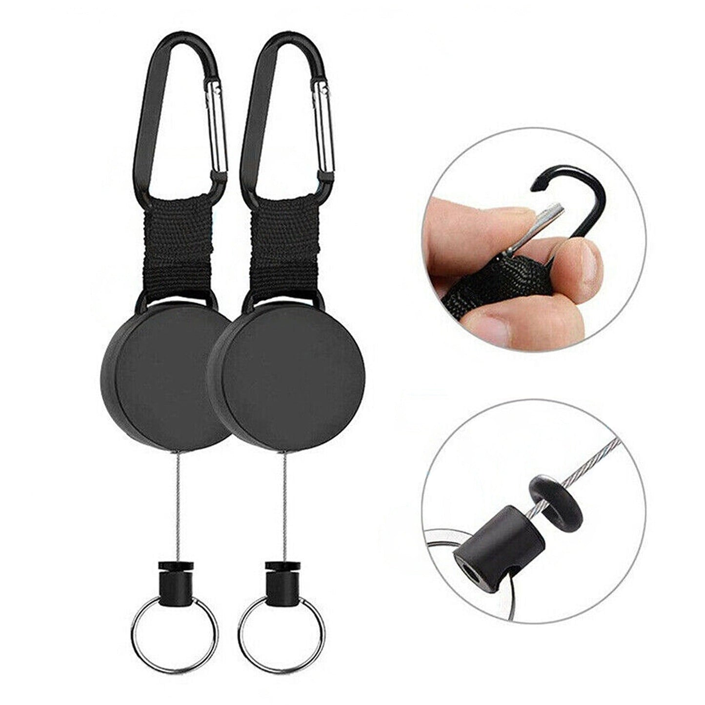 2pcs Stainless Steel Recoil Retractable Key Chain Heavy Duty Pull Ring