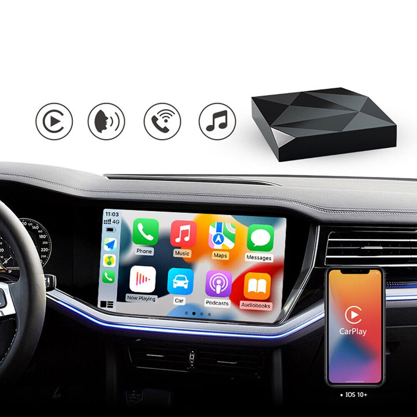 Wired to Wireless CarPlay Adapter High-Speed Connection for Apple iOS Devices