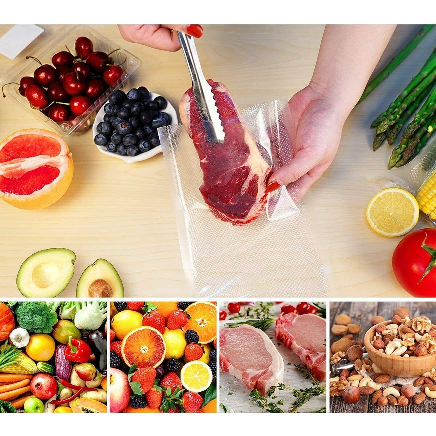100x Pre cut Vacuum Sealer Bags Food Storage Heat Seal Saver