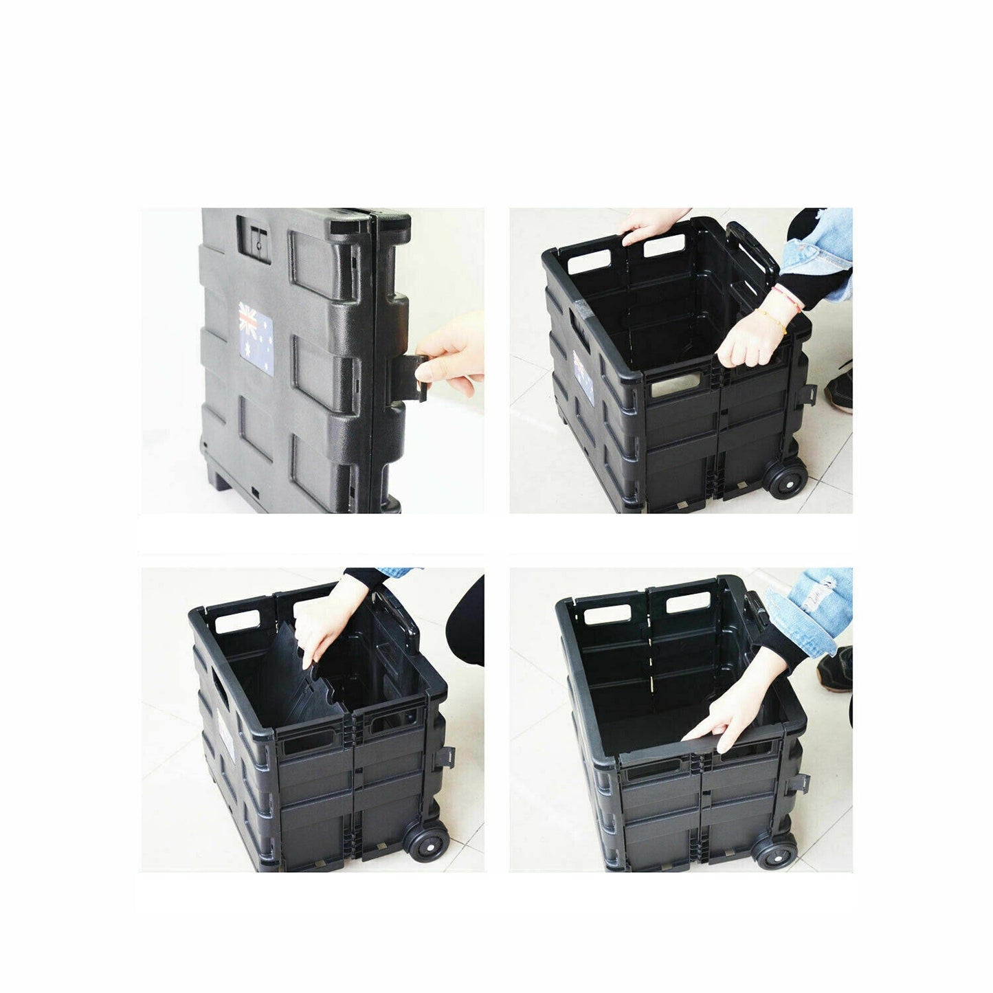 Portable Folding Shopping Basket with Wheels Foldable Grocery Cart Trolley Crate