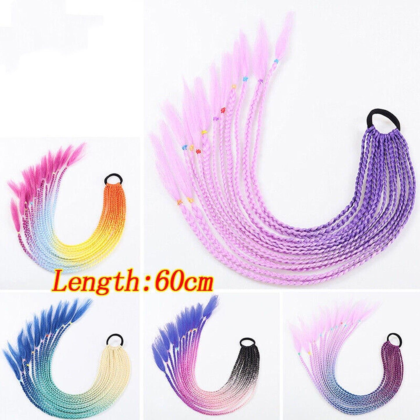 Colorful Braided Hair Extensions Elastic Ponytail Tie Fashion Accessory