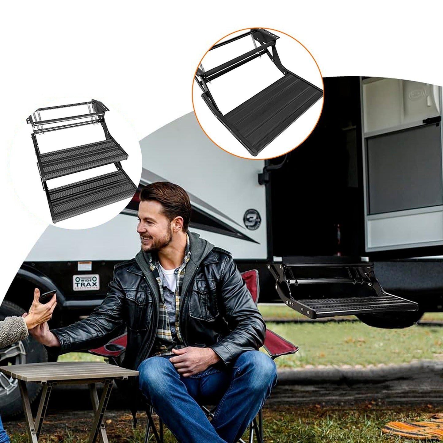 Double Step Folding Caravan Trailer Aluminum Pull Out RV Single Step
