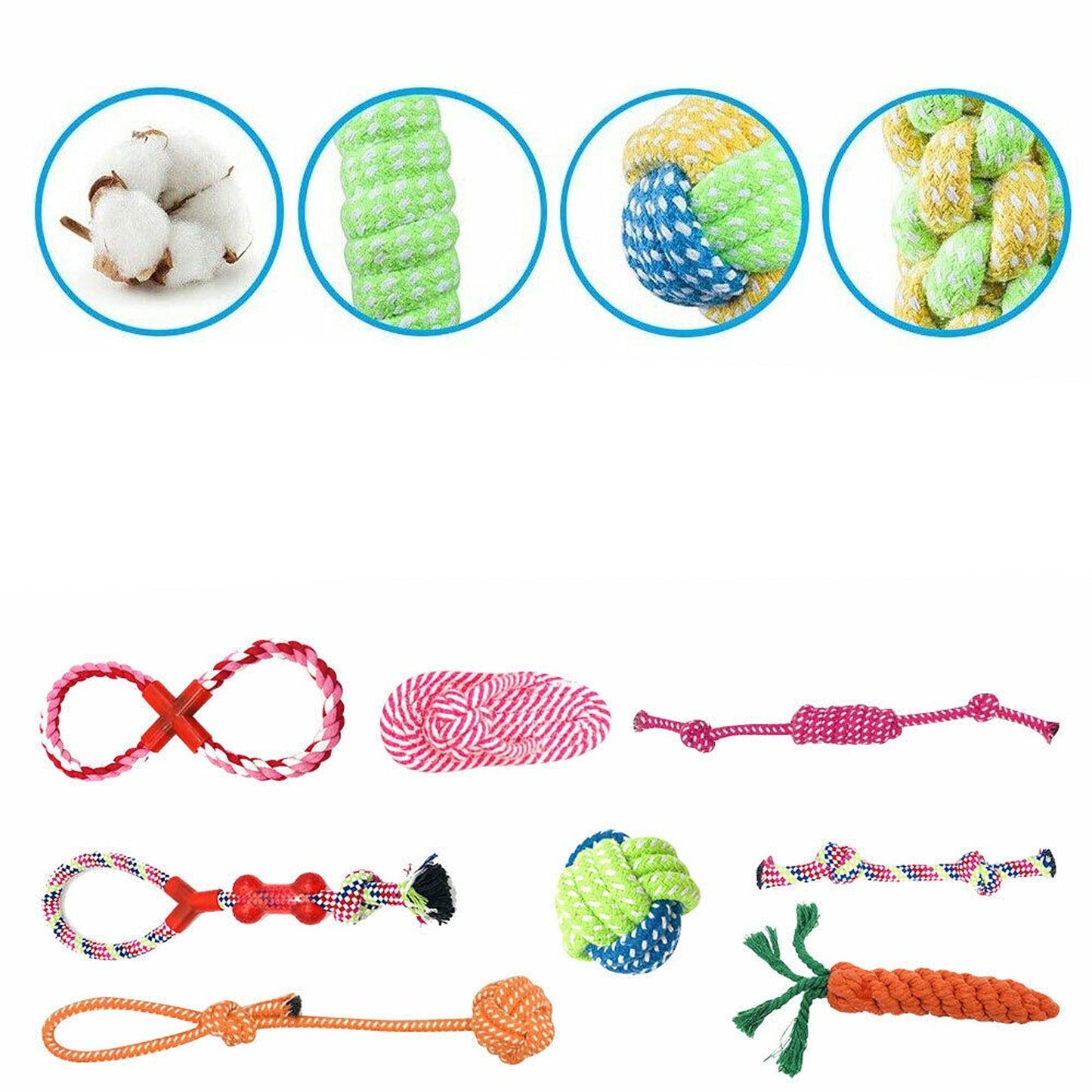 Durable Cotton Puppy Dog Rope Chew Toy Set for Clean Teeth Cat Toys