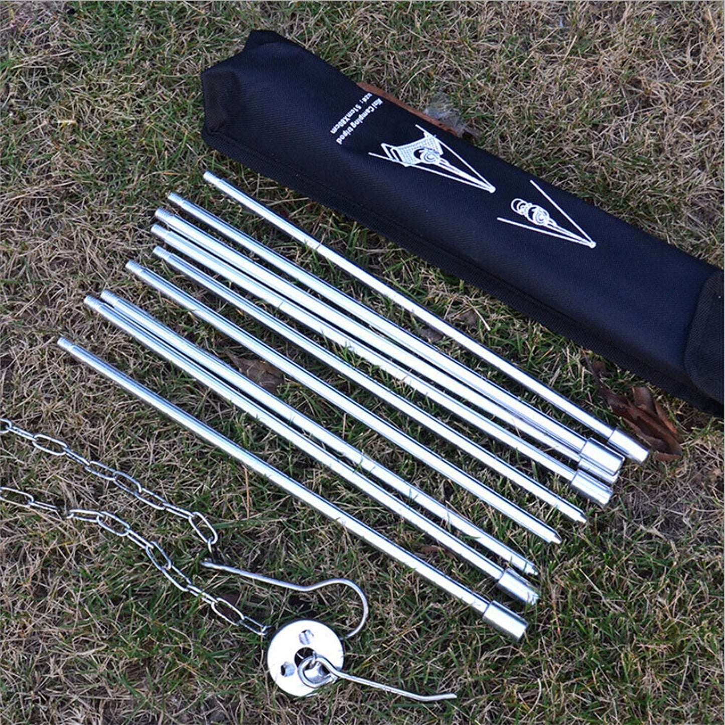 Cast Iron Camping Tripod for Outdoor Cooking over Campfire