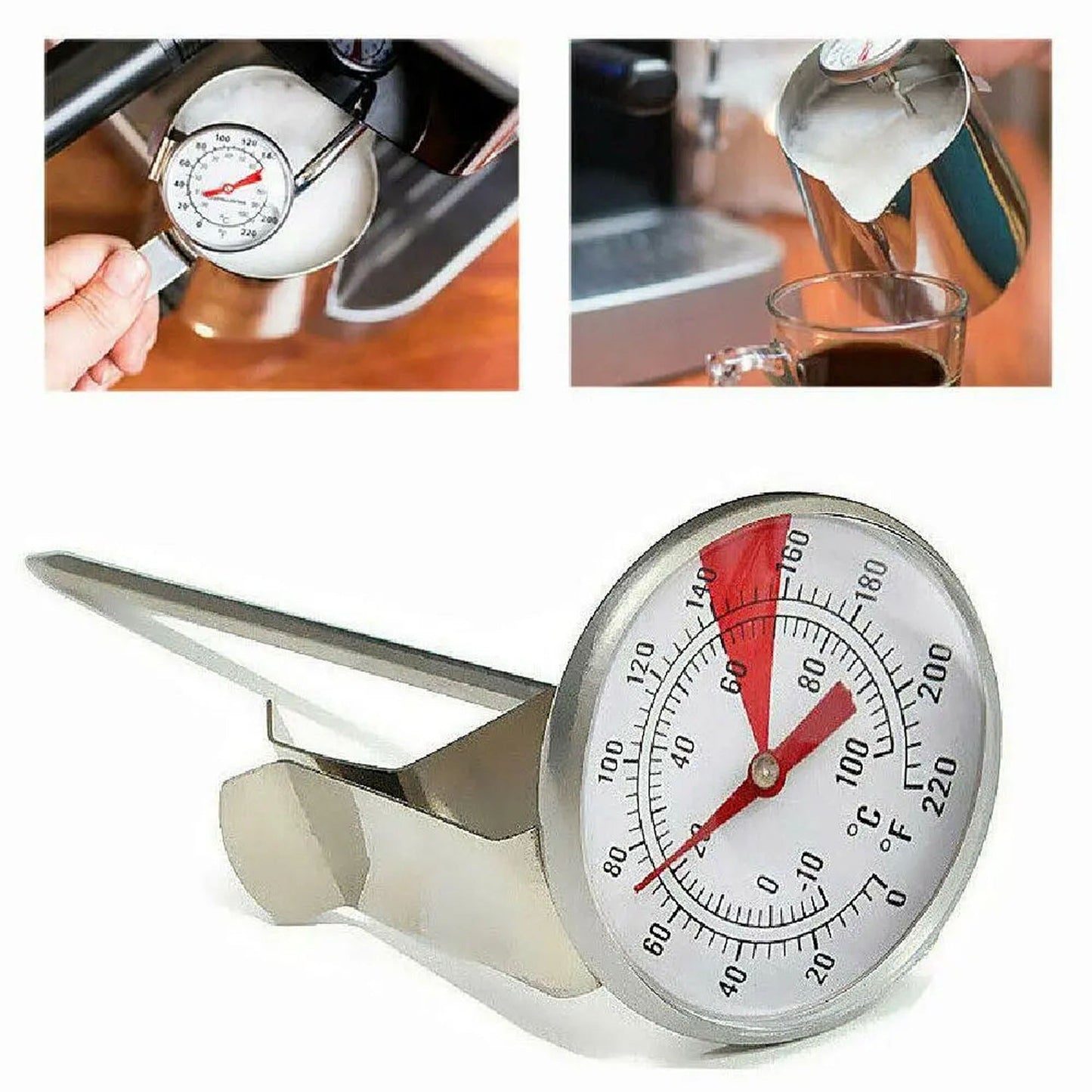 Stainless Steel Milk Coffee Thermometer with Probe and Pan Clip