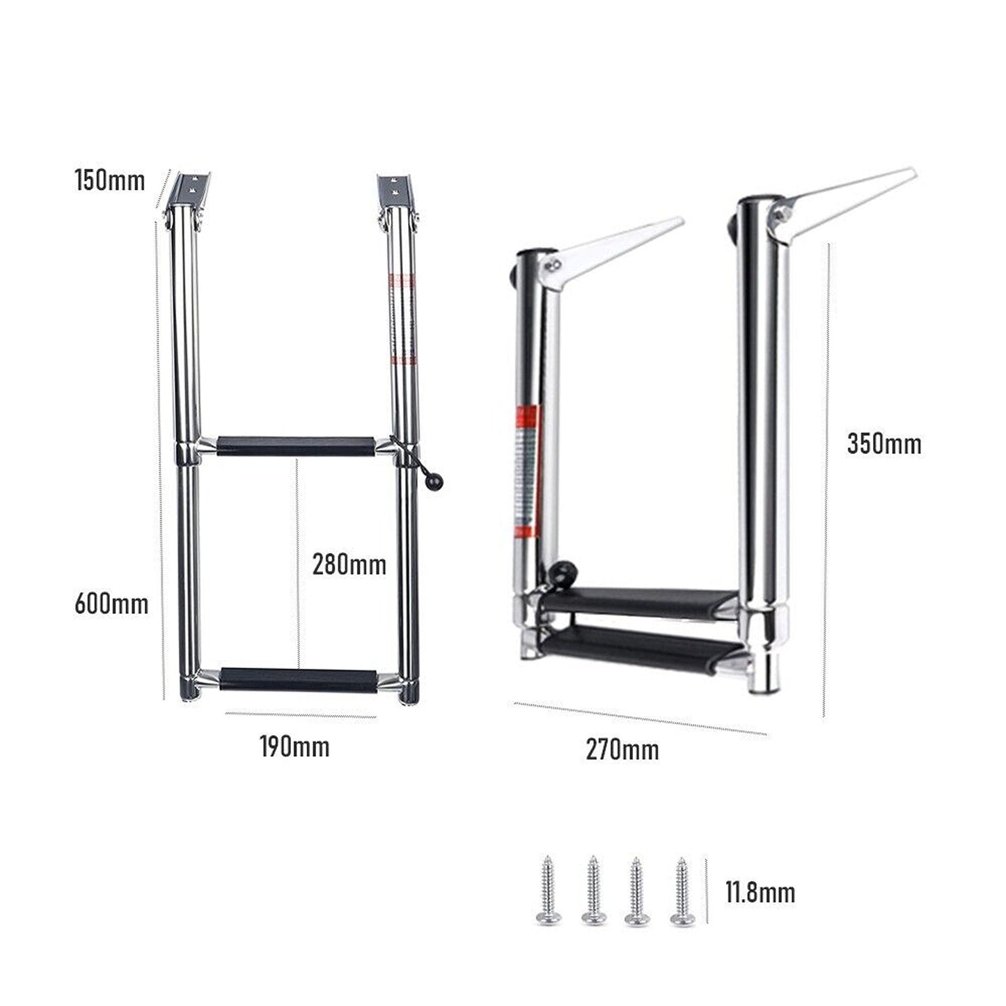 Telescoping Boat Ladder 2-Step Stainless Steel Folding Ladder for Marine Use