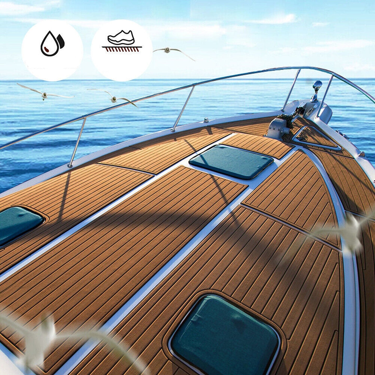 Marine Grade EVA Teak Decking Flooring Mat Brown 240 x 90 cm for Boats