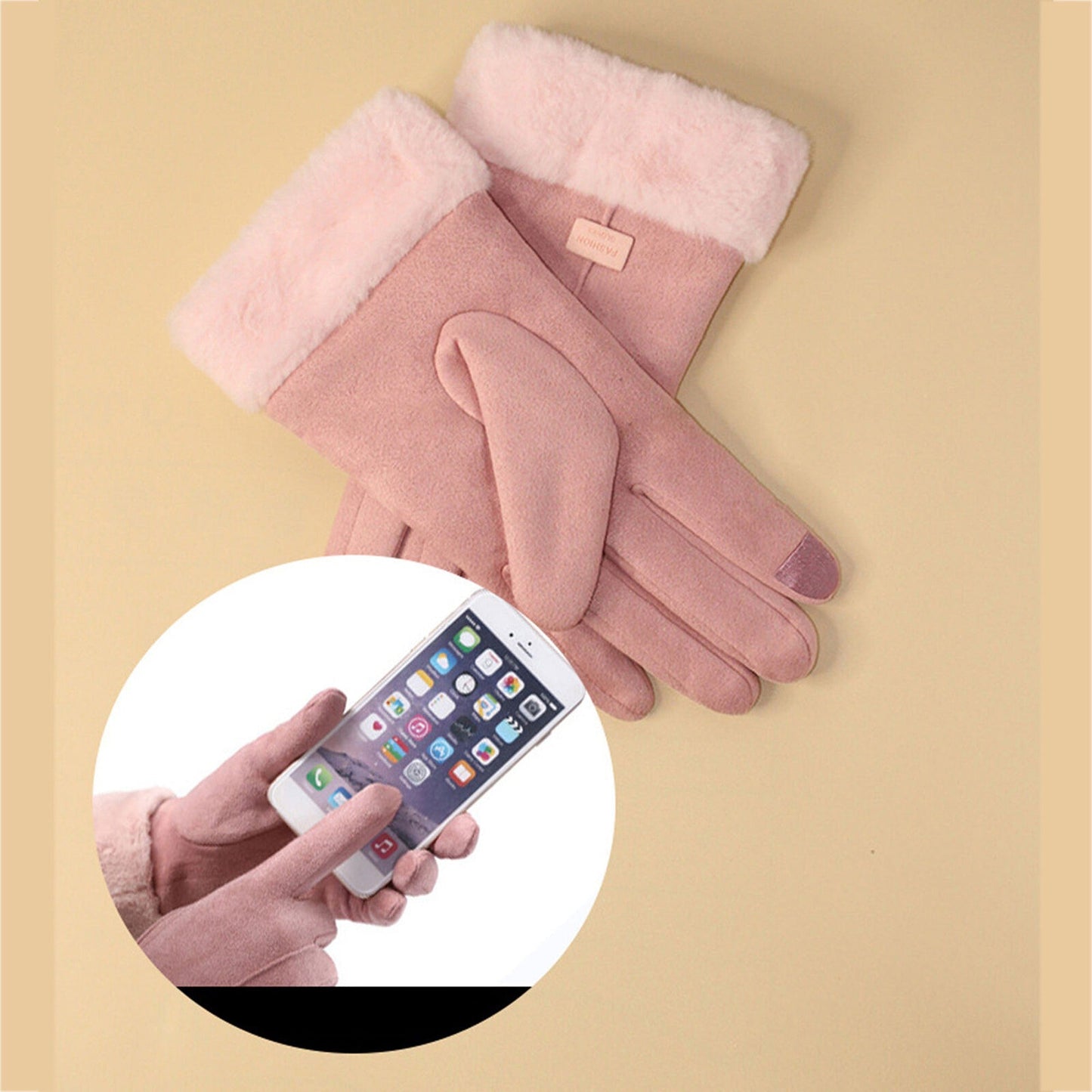 Women Thermal Sheepskin Winter Gloves Touch Screen Compatible Windproof and Warm