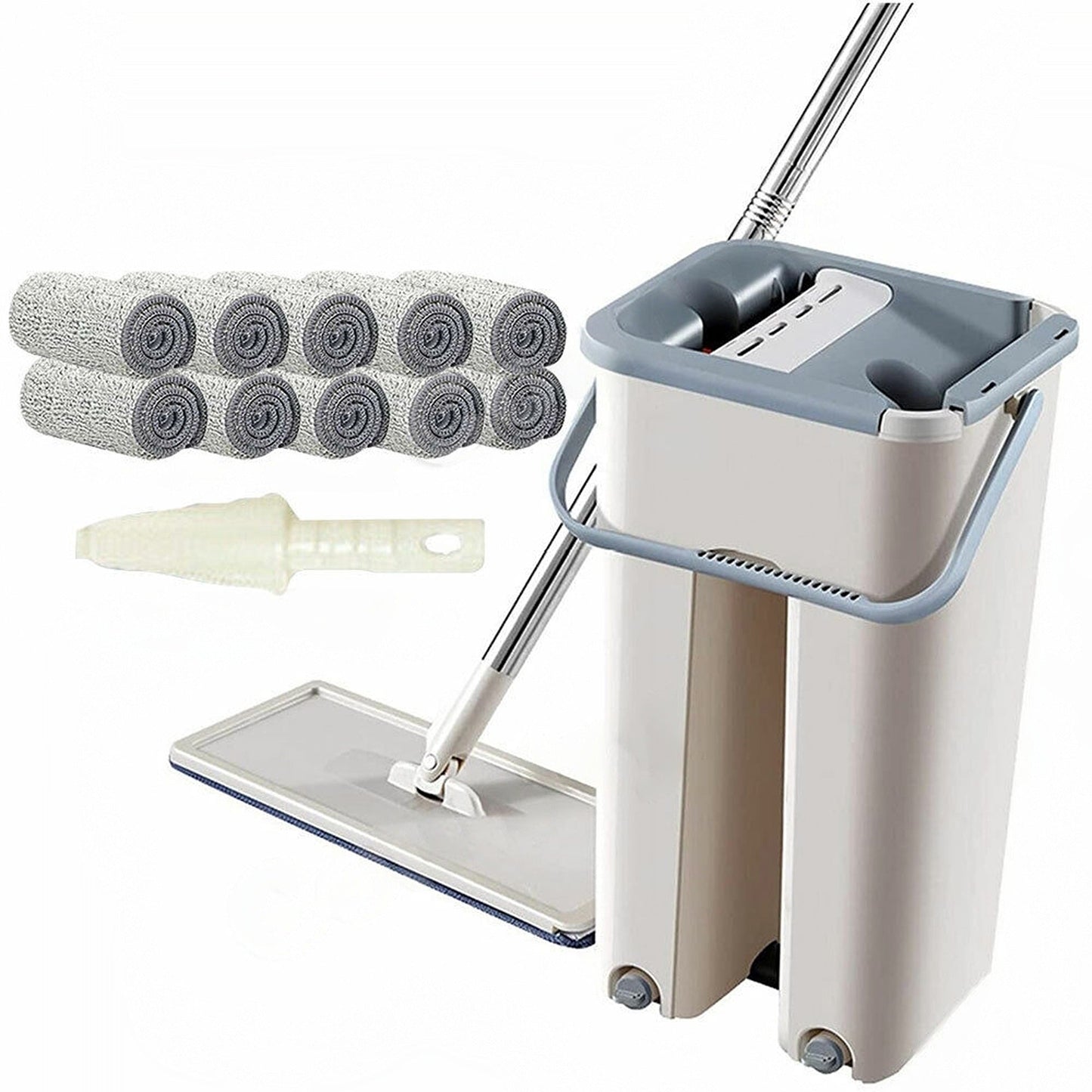 Microfiber Flat Mop and Bucket Floor Cleaner Set Wet Dry with 2 Pads