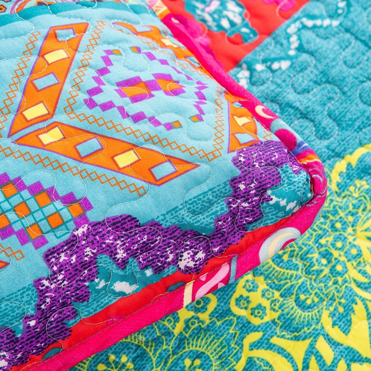 Bohemian Style Quilted Bedspread Queen King Size Coverlet Comforter Bedding