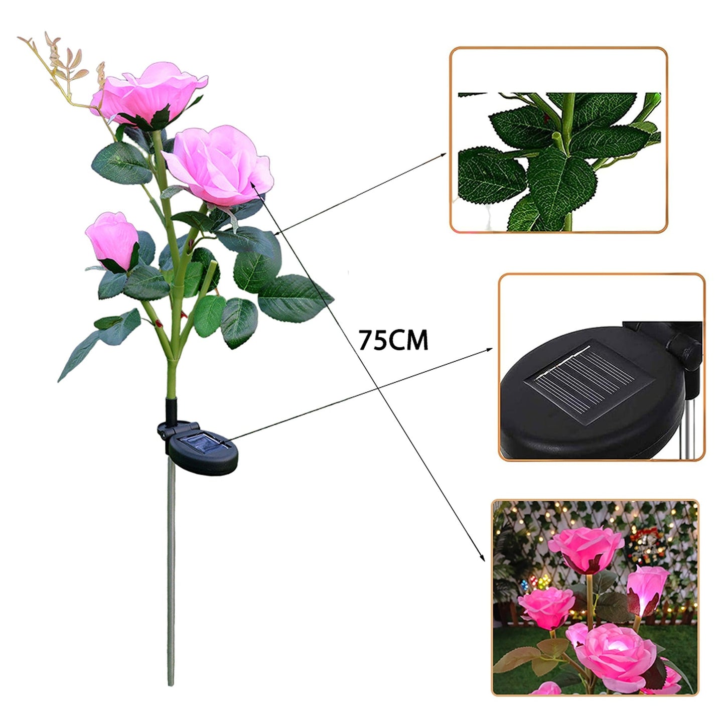 Solar Powered Rose Flower Stake Lights for Garden Path Illumination