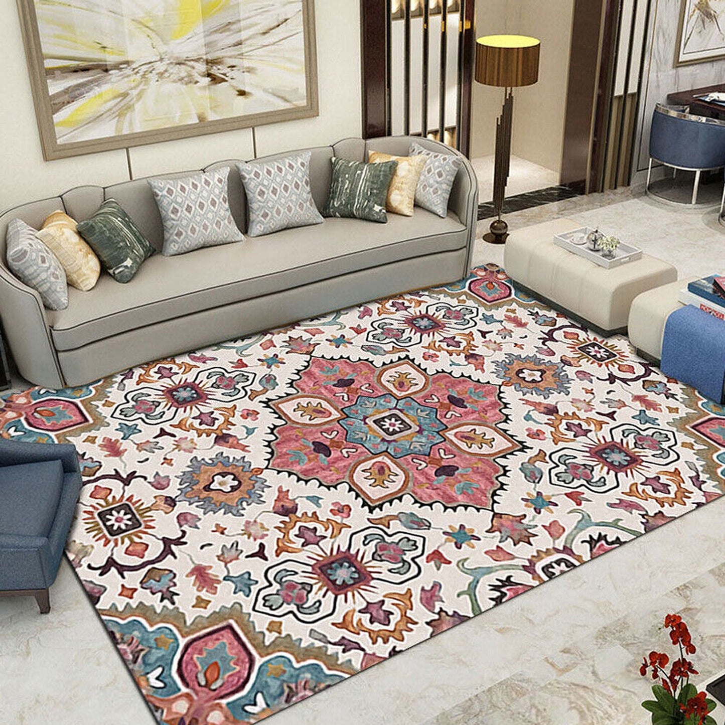 Rainbow Flower Design Large Soft Shaggy Easy Clean Area Rug