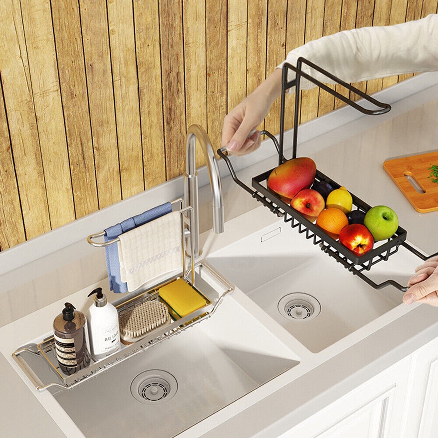 Black Kitchen Faucet Sink Caddy Organizer for Soap Sponges