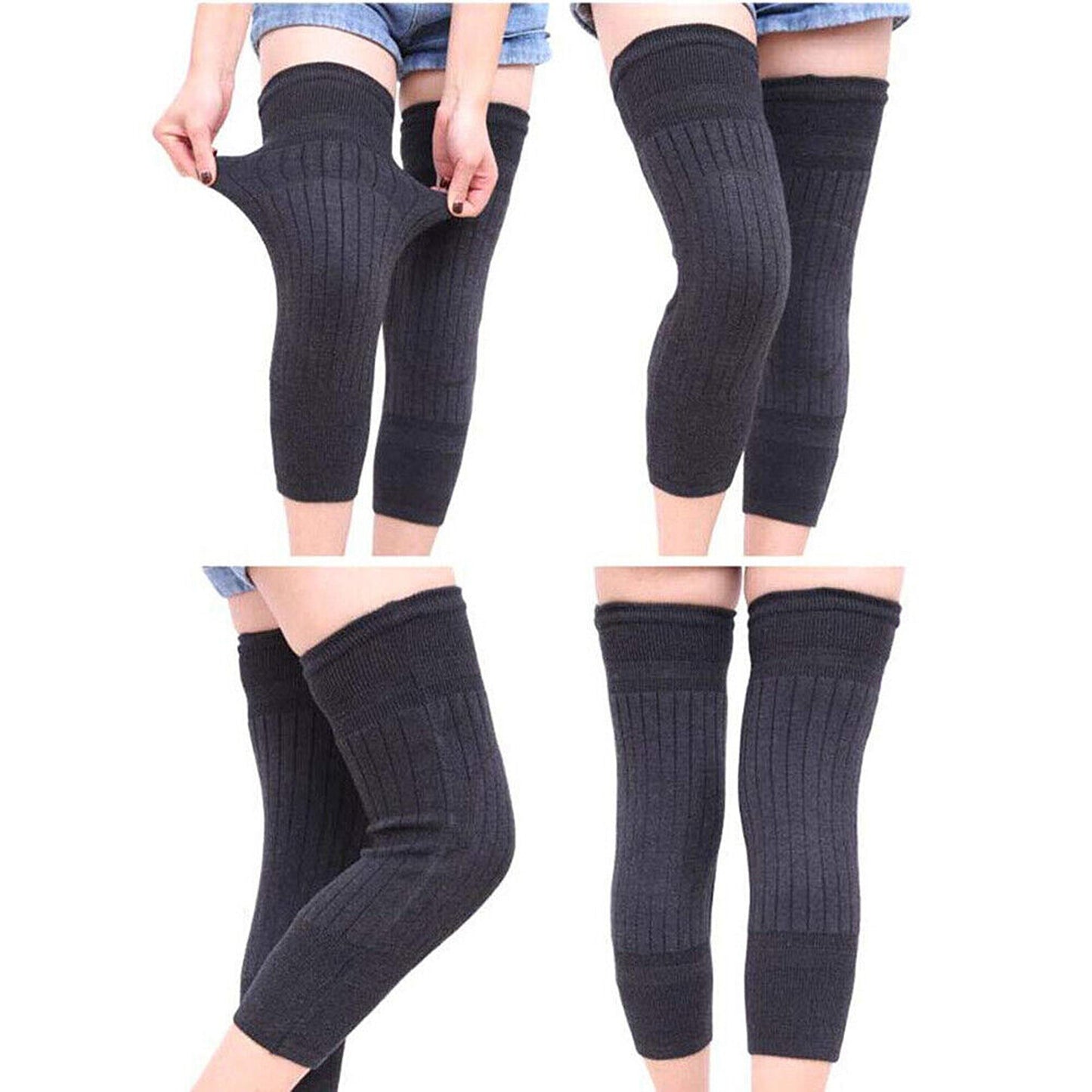 Thermal Knee Brace Leg Warmers with Wool Sleeves for Winter