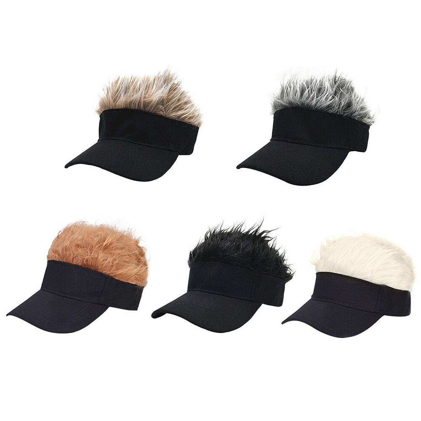 Baseball Cap with Wig Attached Sun Visor and Fun Hair for Men