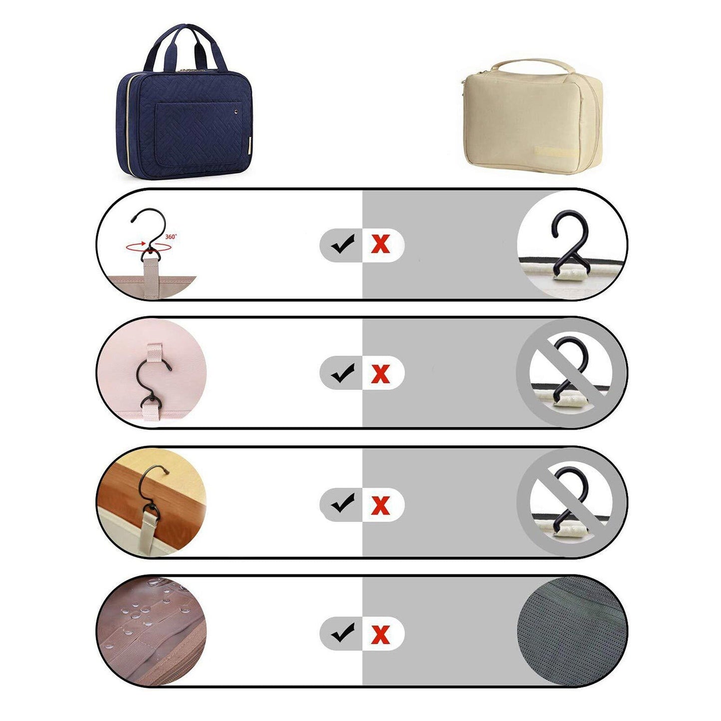 Large Travel Toiletry Organizer with Hanging Hook Cosmetic Makeup Bag