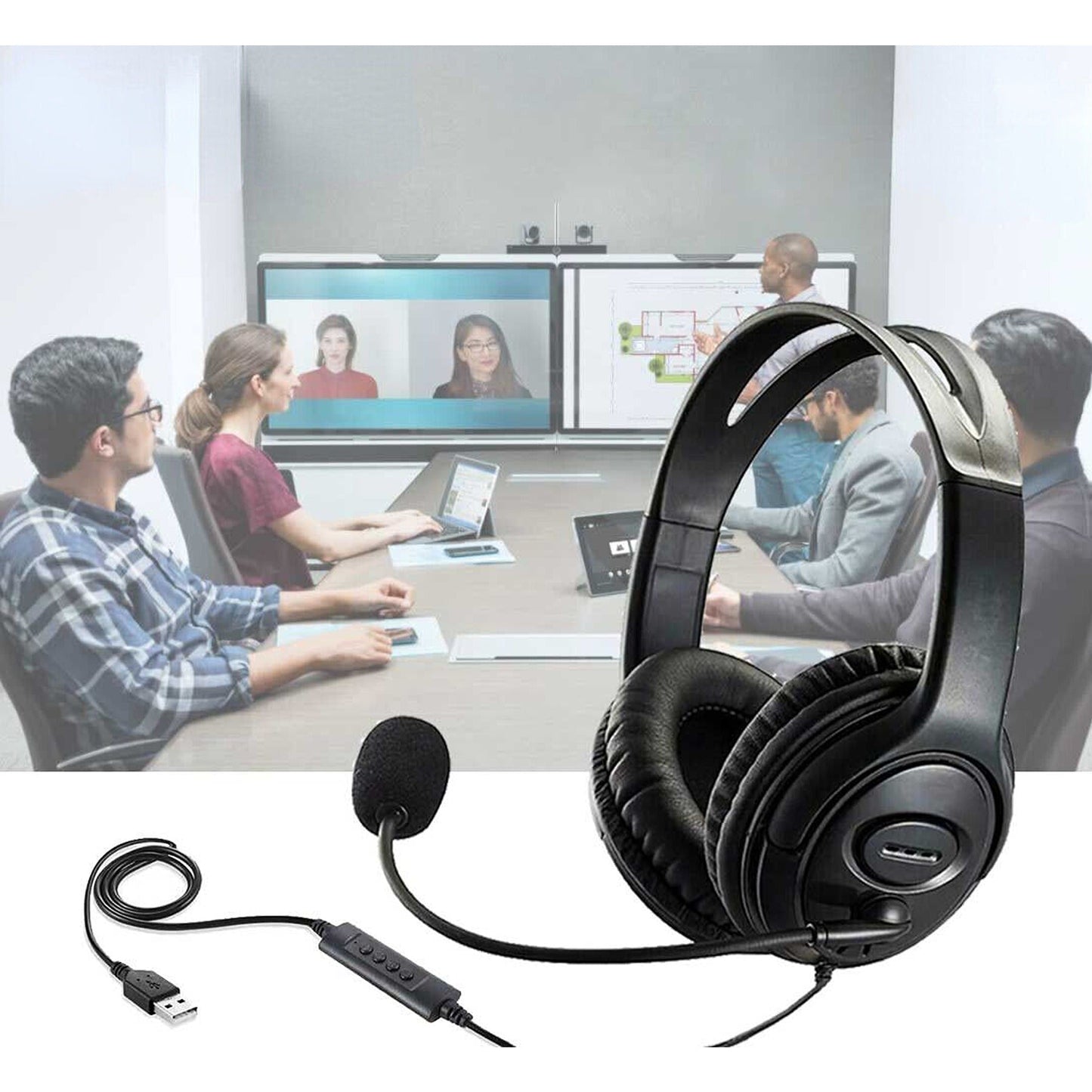 USB Wired Headset with Noise Cancelling Microphone for PC and Laptop