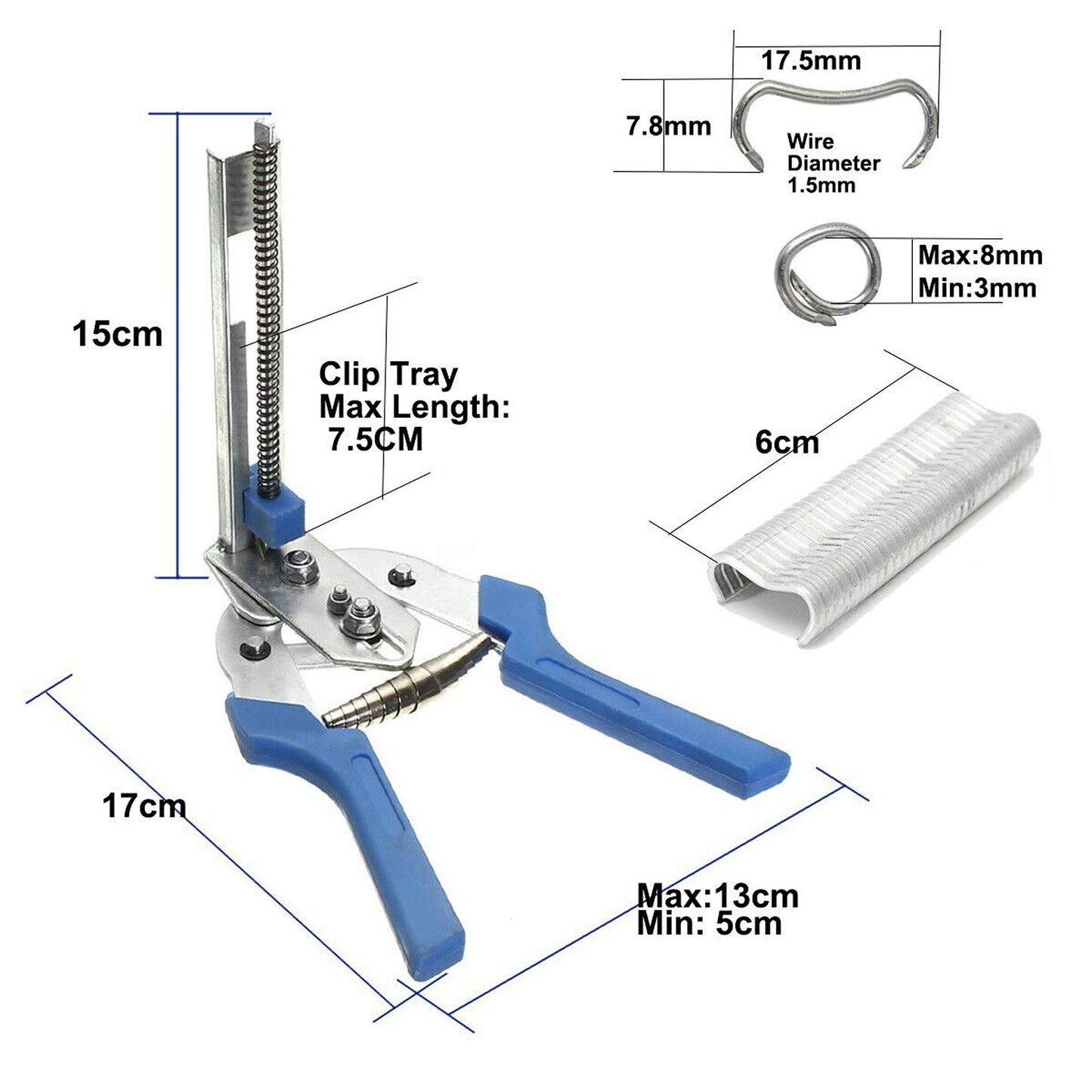 Fencing Hog Ring Plier Stapler Gun with 1200 Clips for Nailer Wire