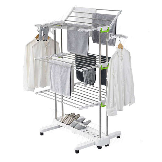 Large Premium Foldable Clothes Rack with Rolling Stainless Rod for Laundry Drying