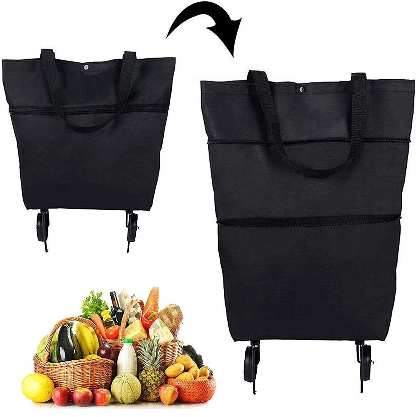 Foldable Shopping Trolley Bag with Wheels for Portable Use