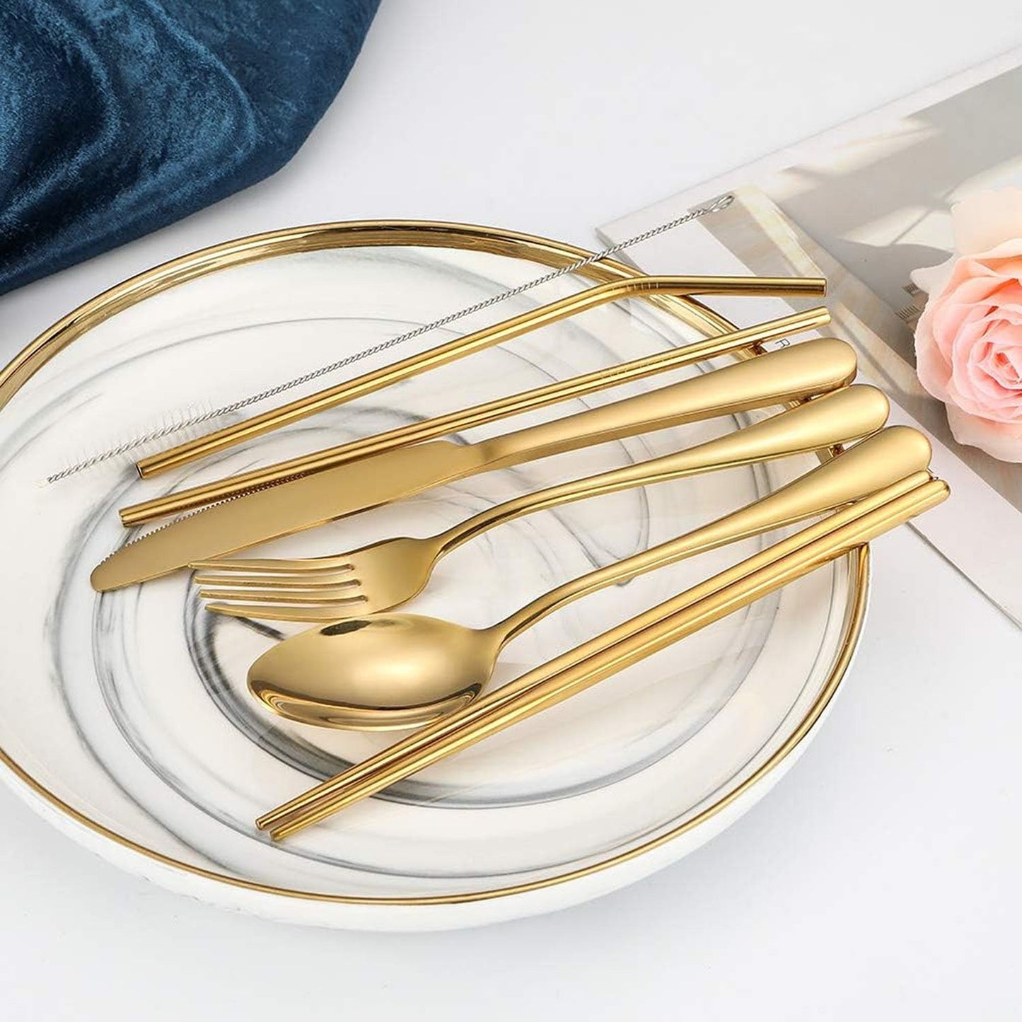 8-Piece Portable Stainless Steel Travel and Camping Cutlery Set