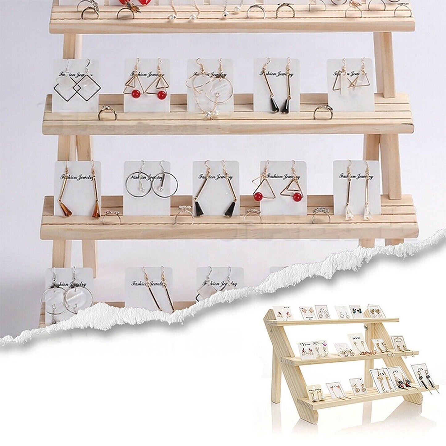 Jewelry Organizer Multi-Tier Wooden Earring and Watch Stand