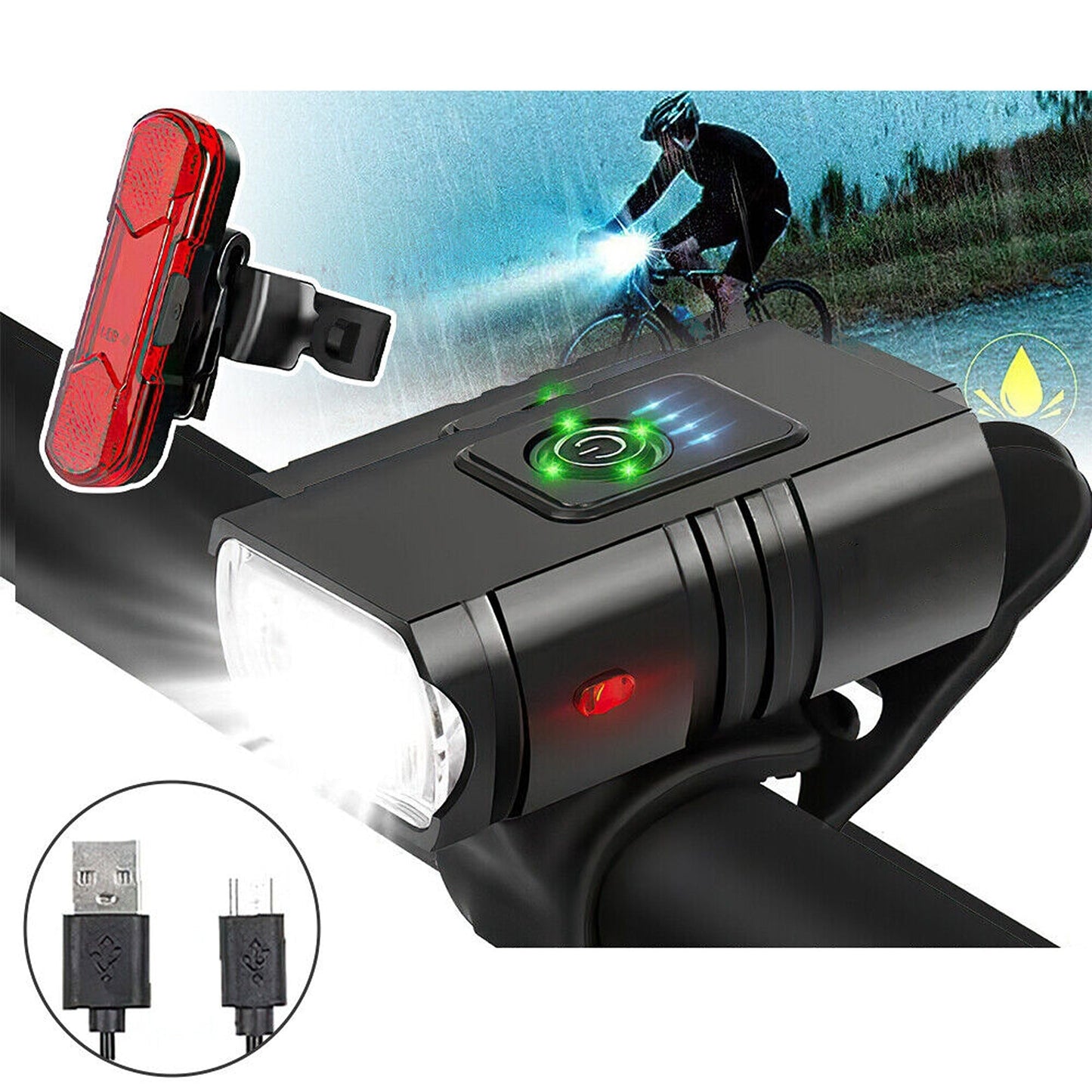 Rechargeable LED Bicycle Light Set T6 Front and Rear Headlight Tail Light