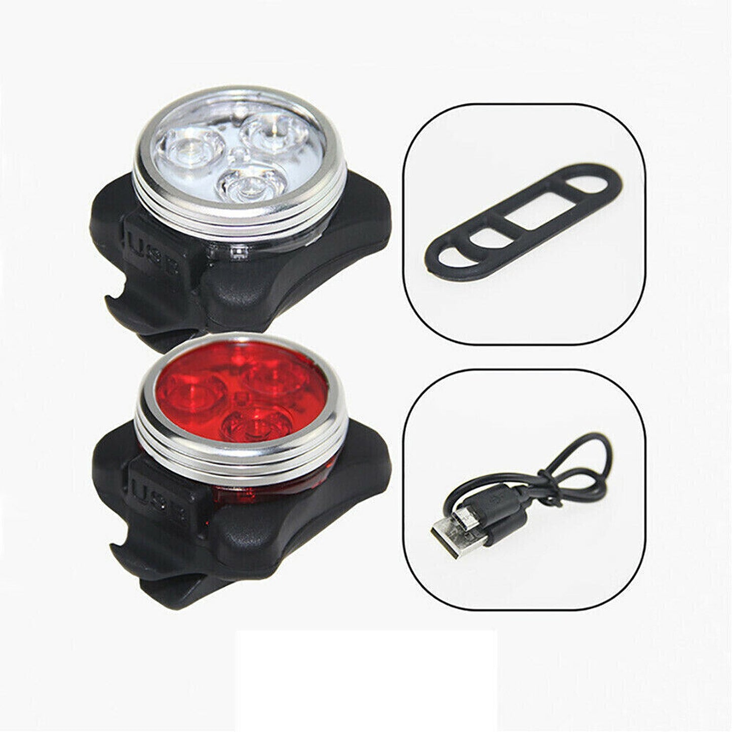 USB Rechargeable Bike Light Set IPX4 Waterproof Front and Rear Tail Lamp