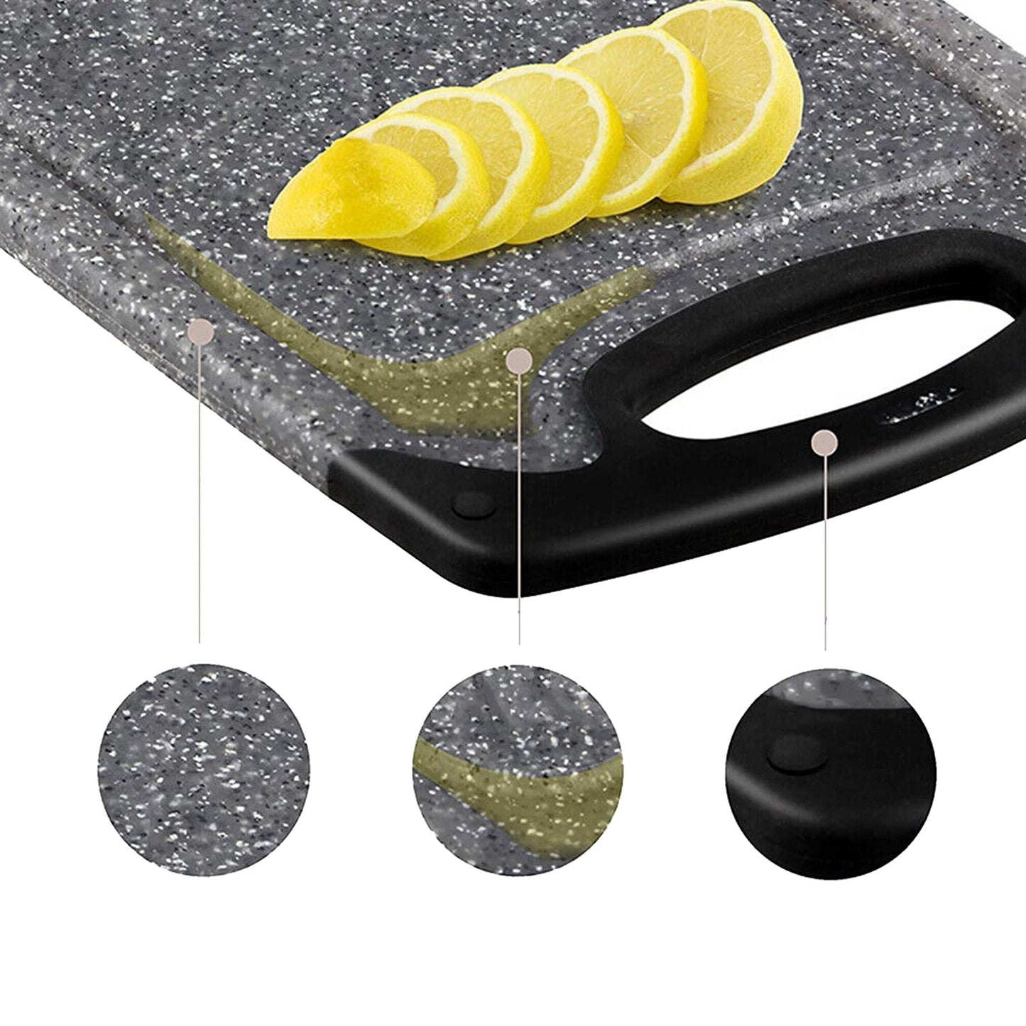 Set of Plastic Chopping Boards Marble Black with Juice Groove