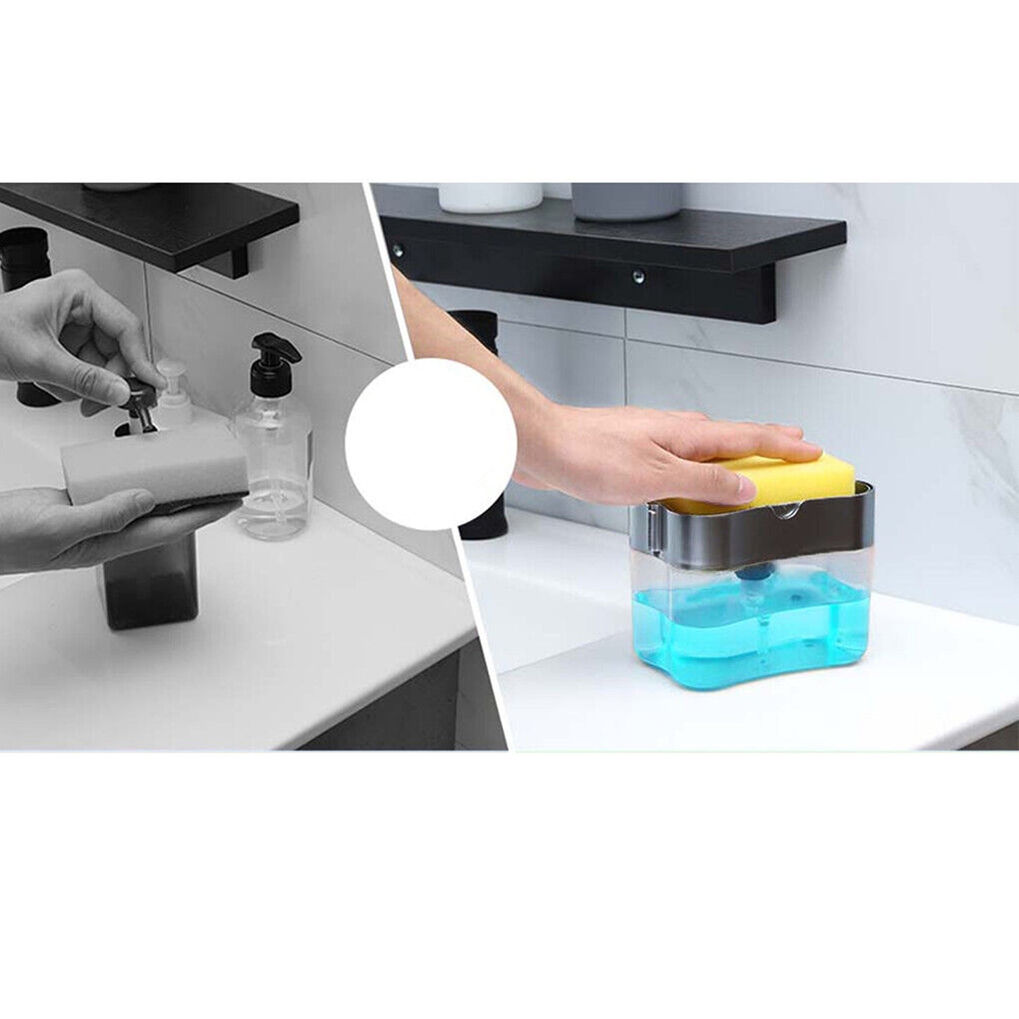 2-in-1 Soap Pump Dispenser with Sponge Holder Kitchen Dish Washing Liquid Container