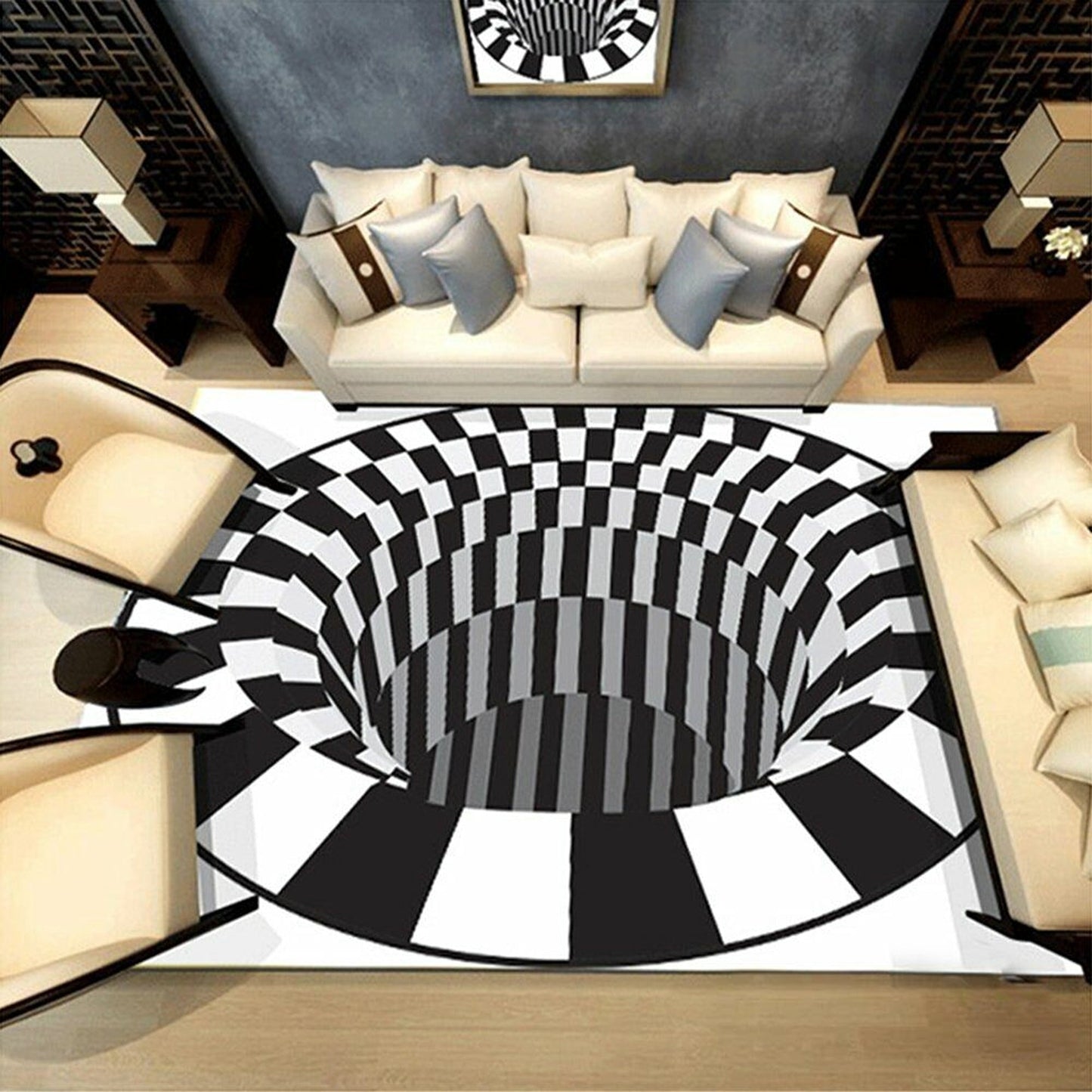 Vortex Illusion Rug 3D Printed Circular Floor Mat for Living Room
