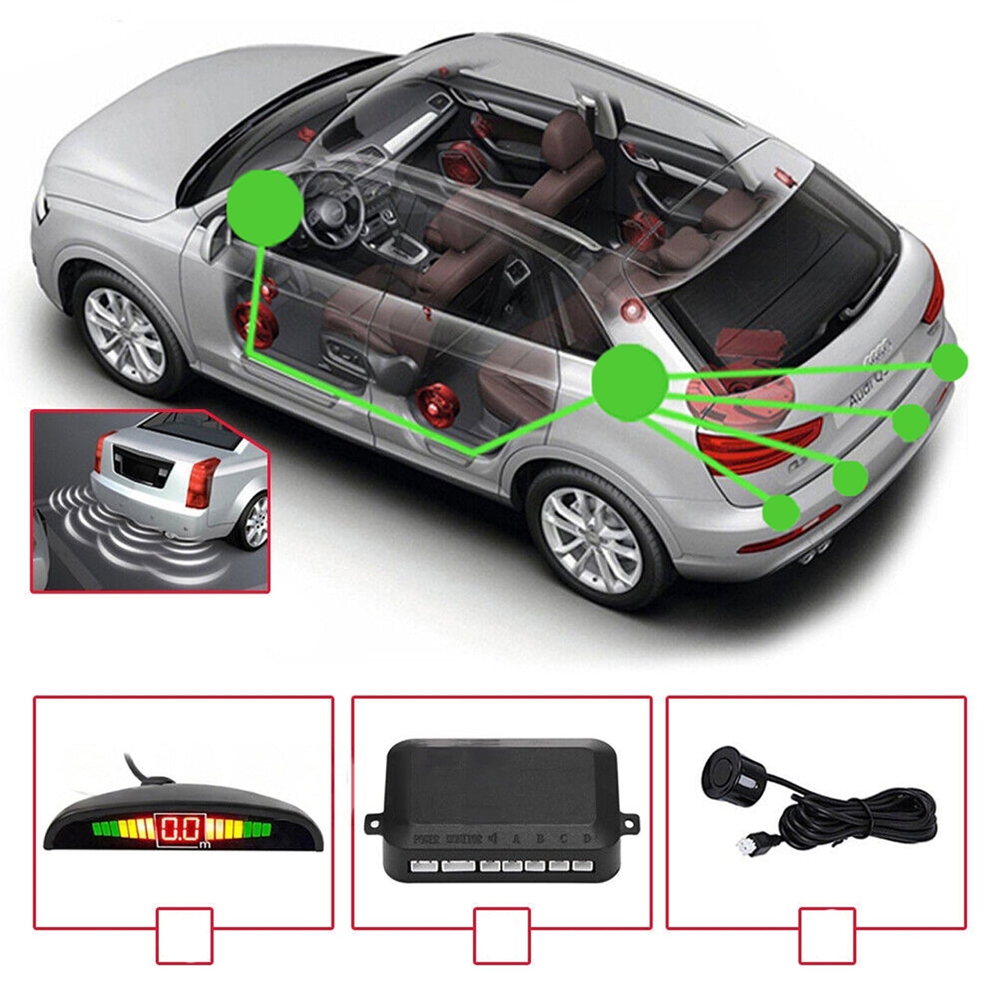 Vehicle Parking Sensor System with Reversing Radar 4 Sensor Buzzer Alarm