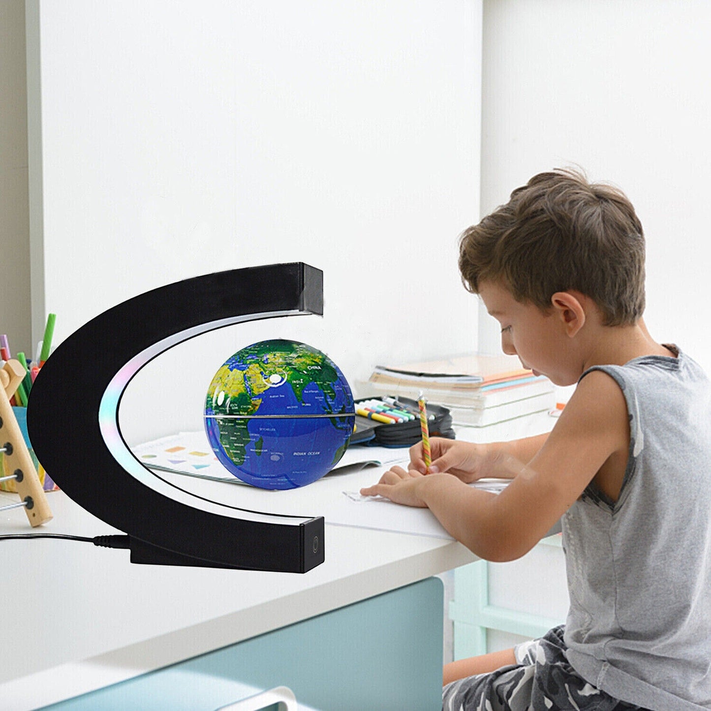 Floating Globe with Magnetic Levitation and LED Touch Lighting