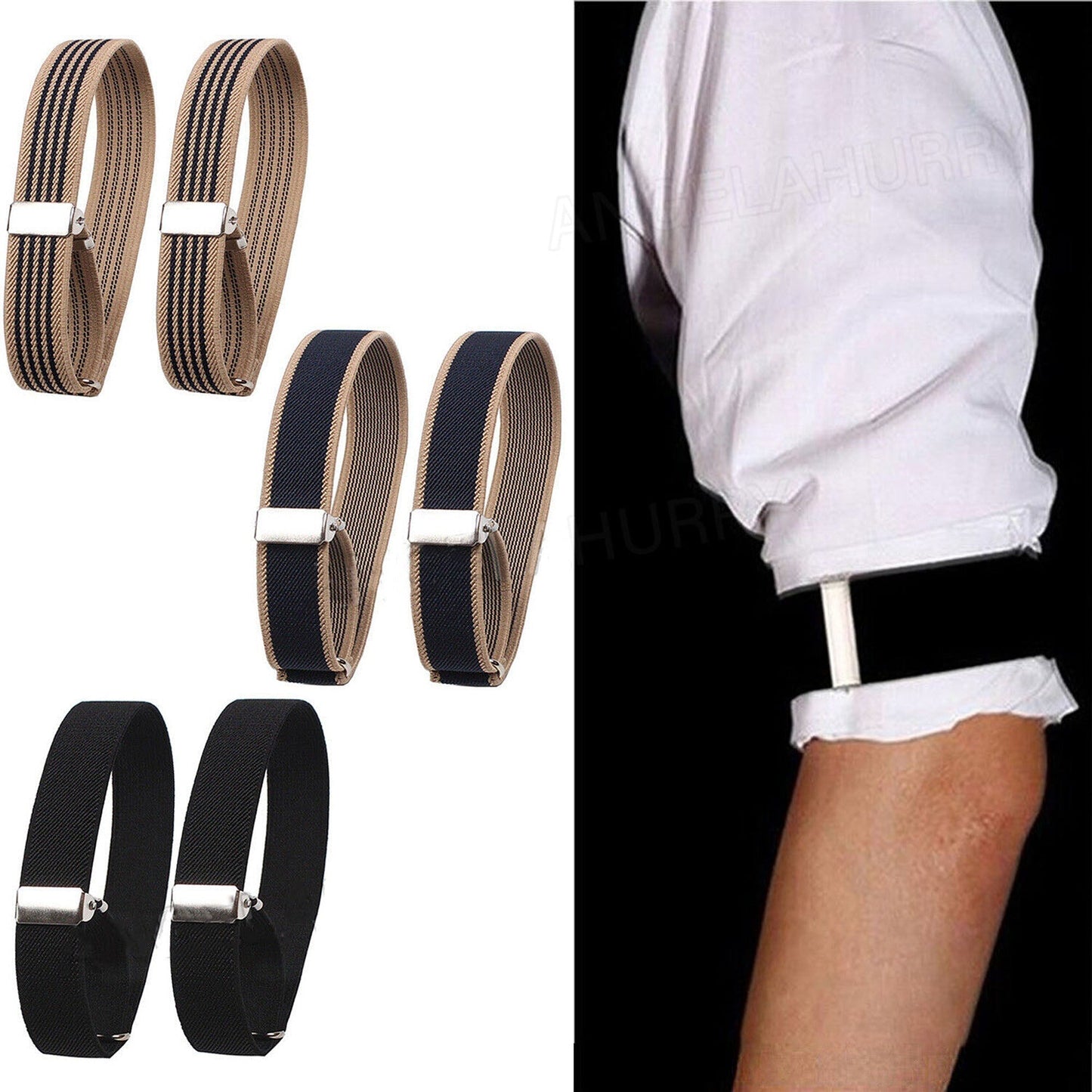 6pcs Fashion Elastic Shirt Sleeve Garters Unisex Anti-Slip Armbands