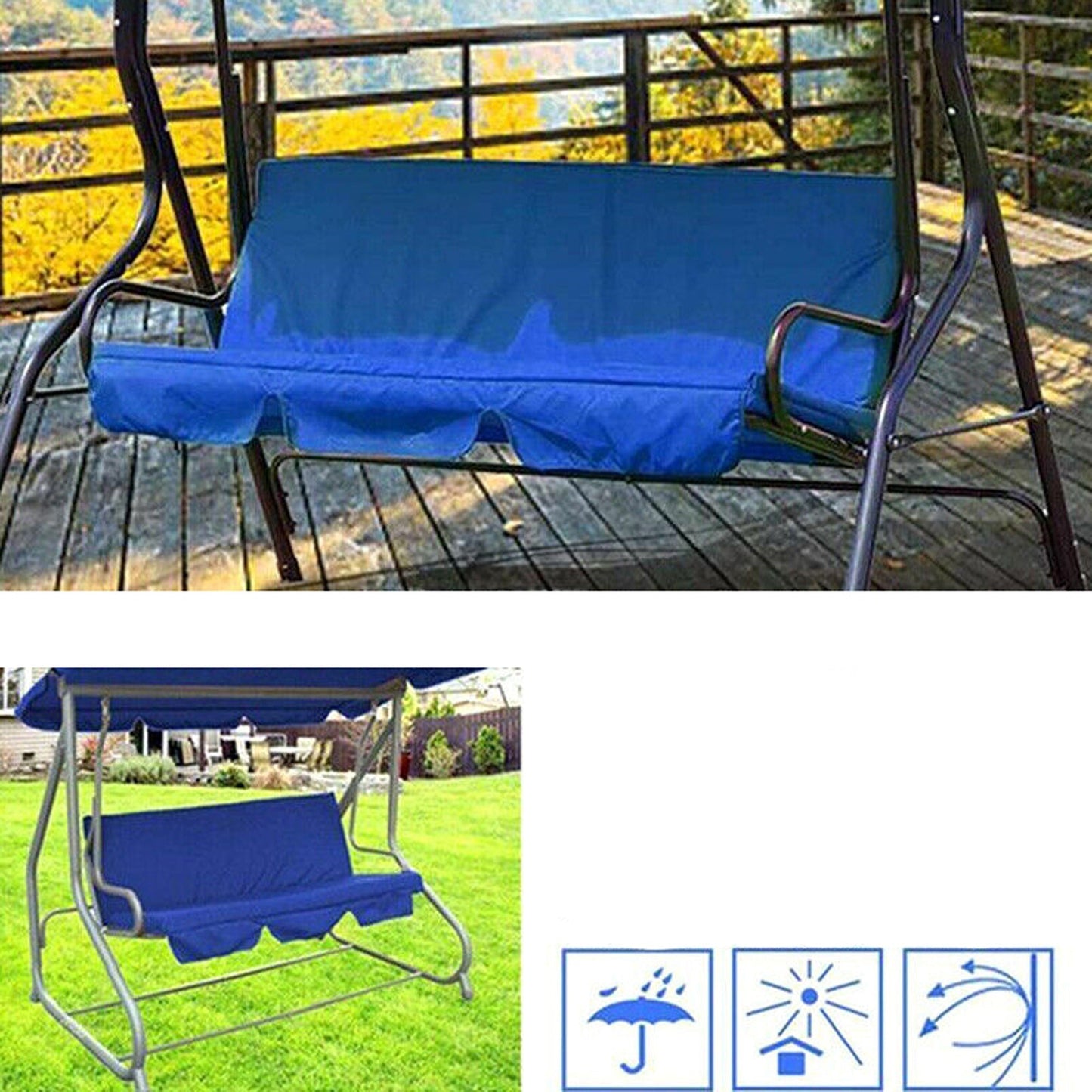 Garden Swing Chair Cover Waterproof Cushion for Outdoor Patio Seating