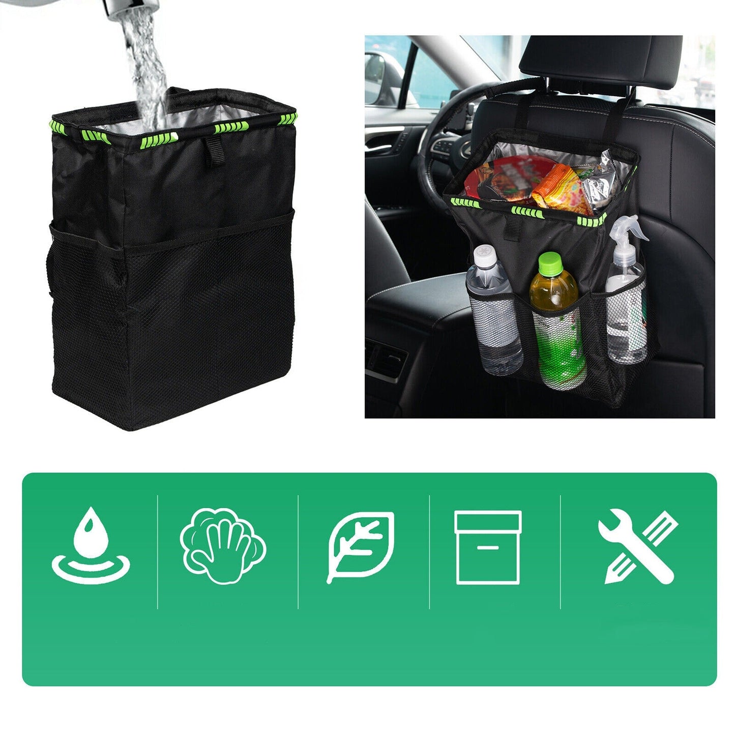 Waterproof Auto Trash Bag Car Garbage Bin Seat Organizer Storage Box