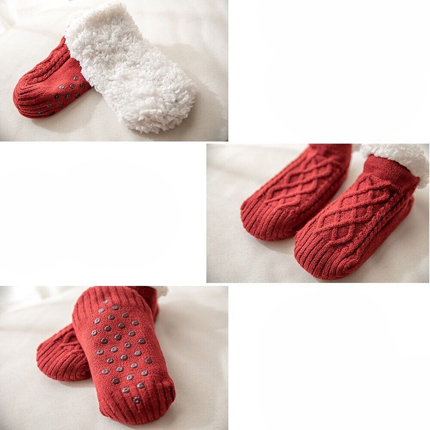 Winter Fleece Lined Women Slipper Socks Warm Fluffy Non Slip