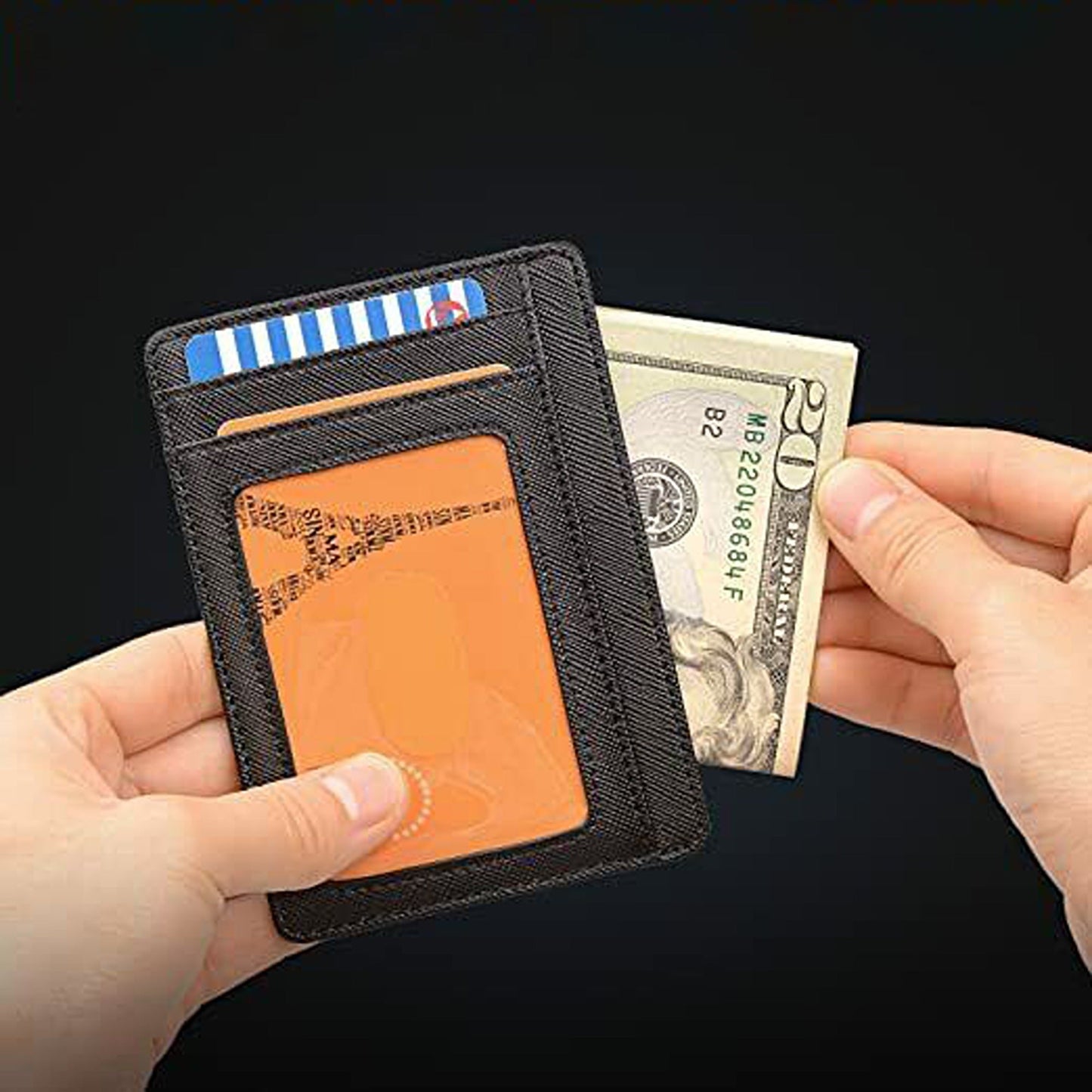 Flip Leather Slim Wallet with RFID Blocking and Credit Card Holder