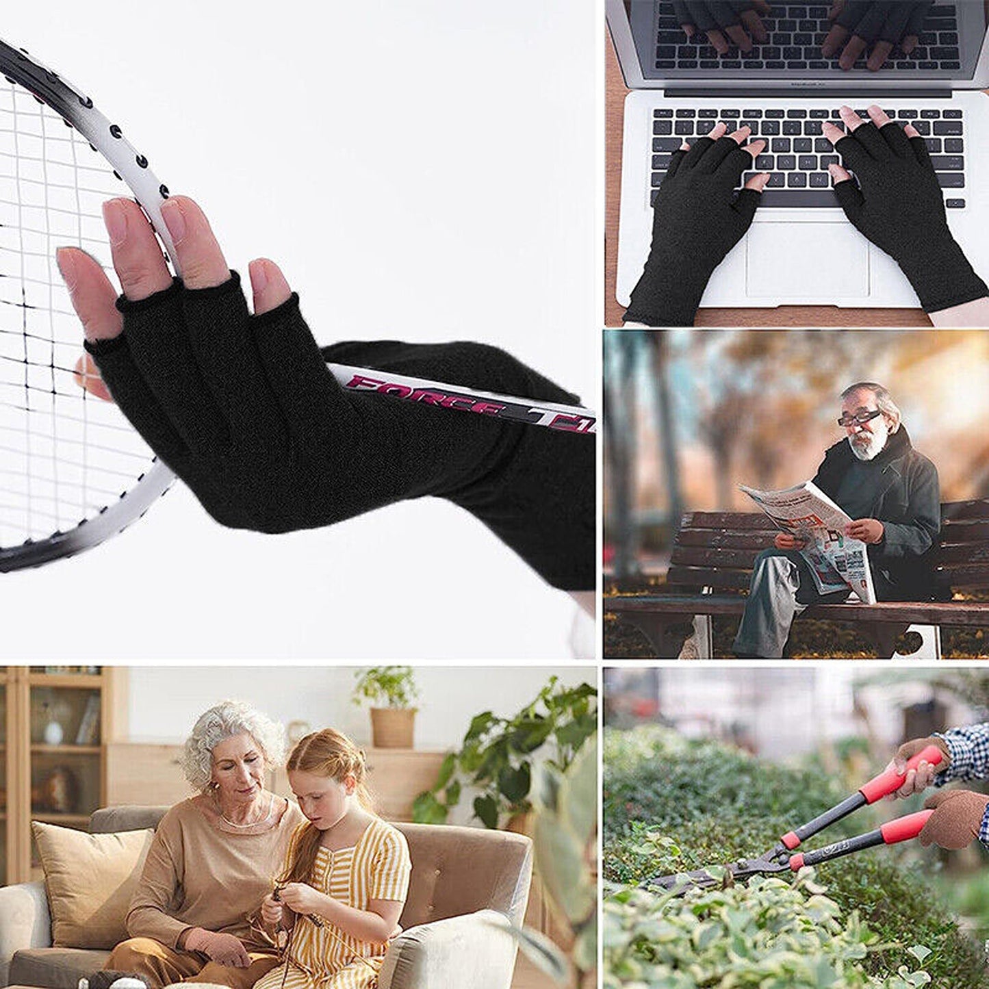 Black Compression Gloves for Arthritis Fingerless
